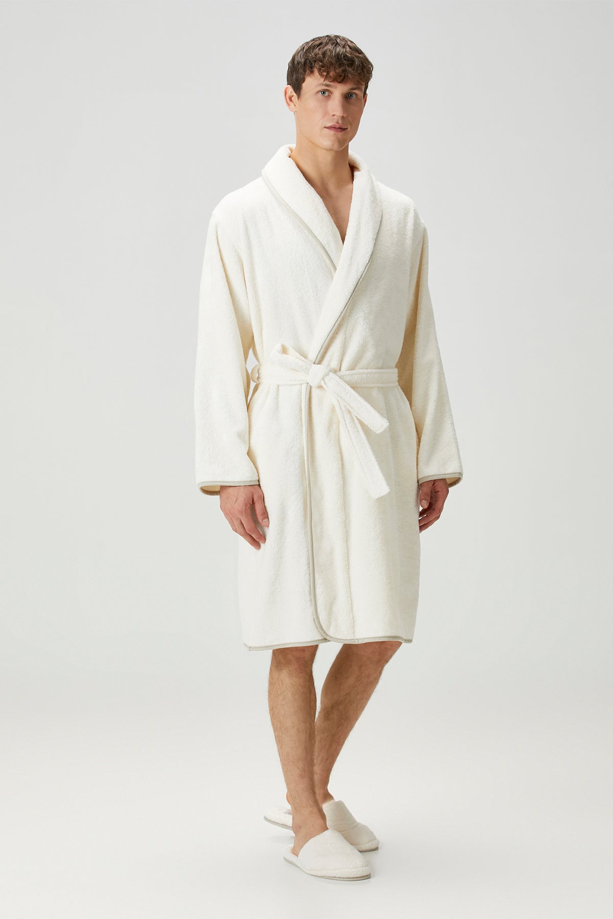İRYA-Allesi %100 Pamuk Erkek Bornoz Ekru-Bornoz-1-Milagron.com