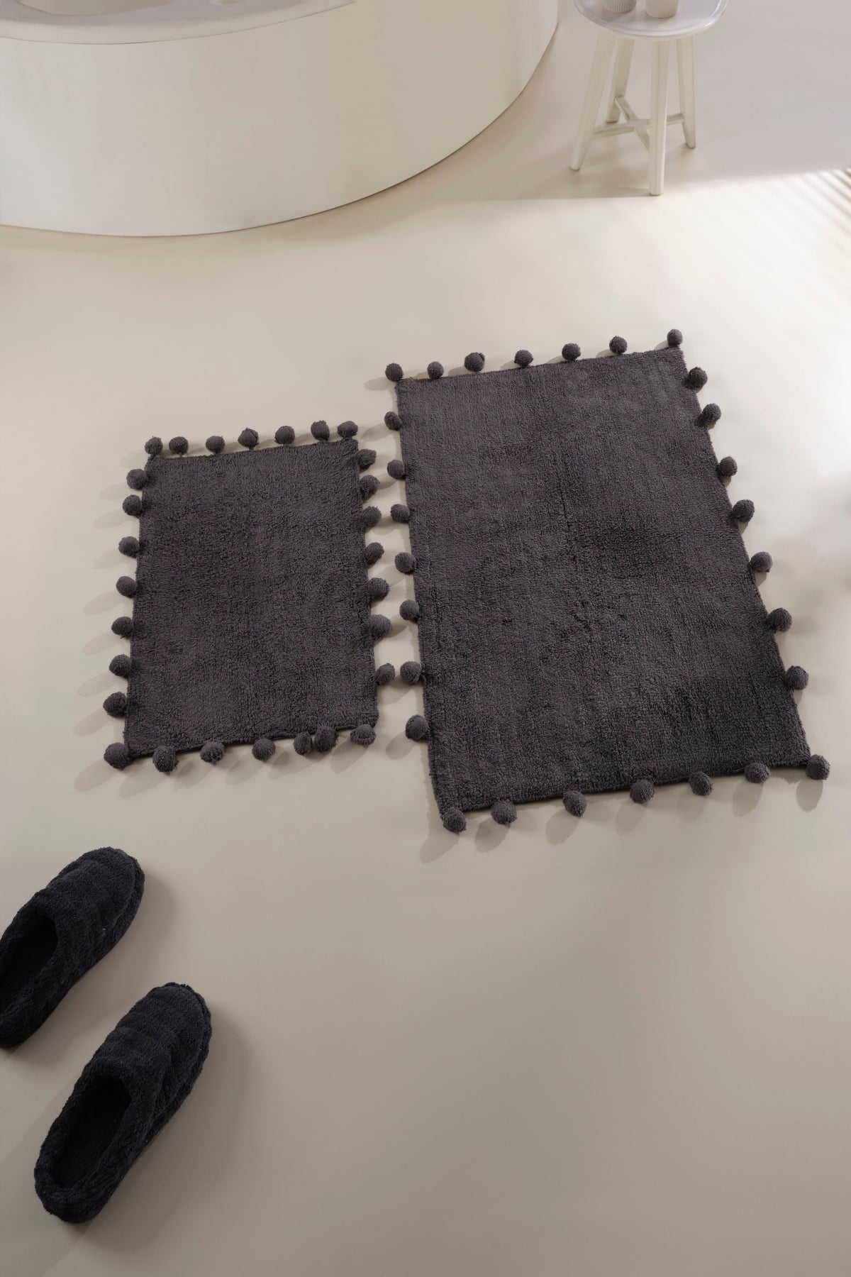 İRYA-Alya 2’Li Takım Banyo Paspası %100 Pamuk 40X60+60X90 Cm Antrasit-Paspas-1-Milagron.com