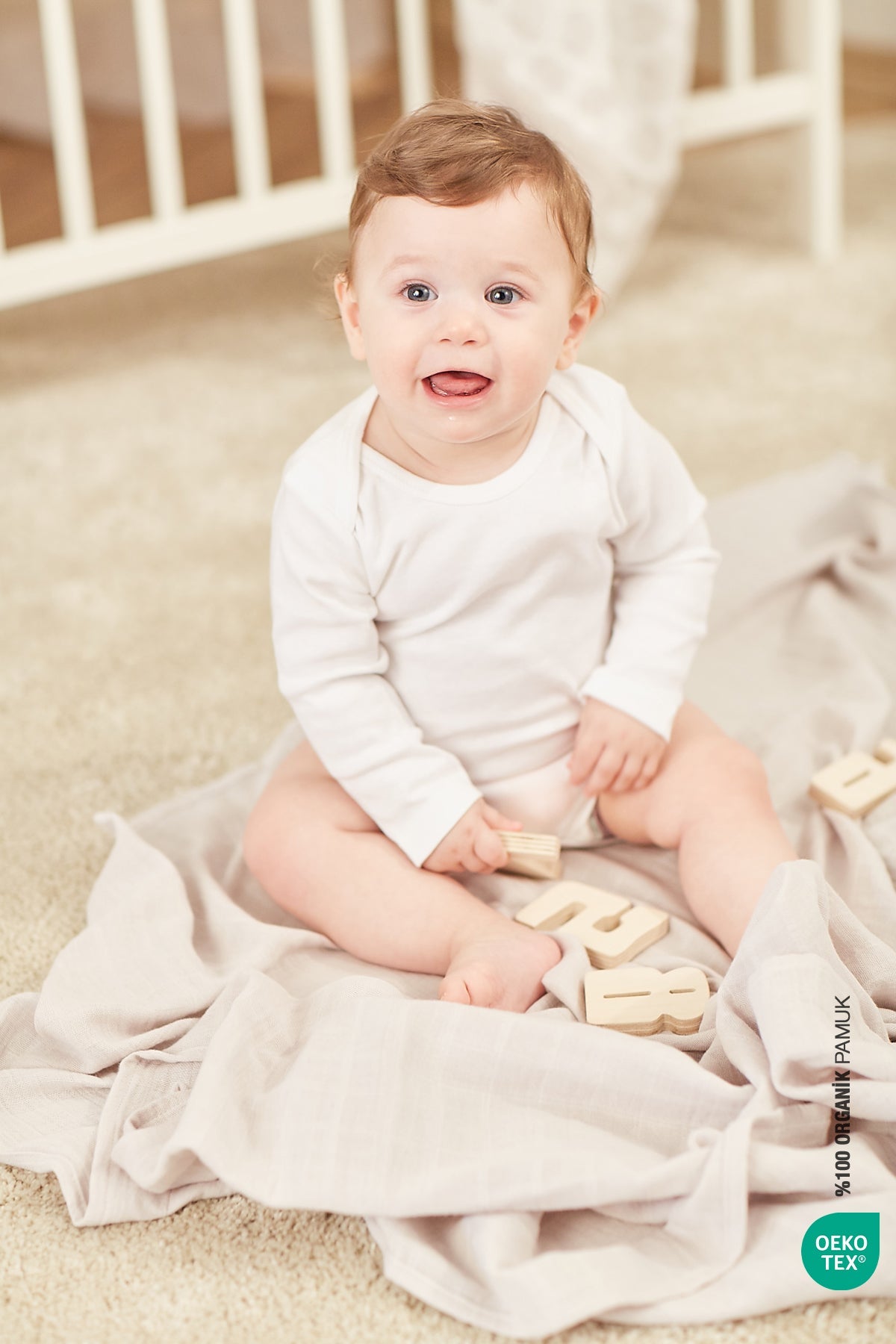 Irya-Bebe Marin çok Amaçlı Müslin örtü 120x120 Bej-Bebek Battaniyesi-5-Milagron.com