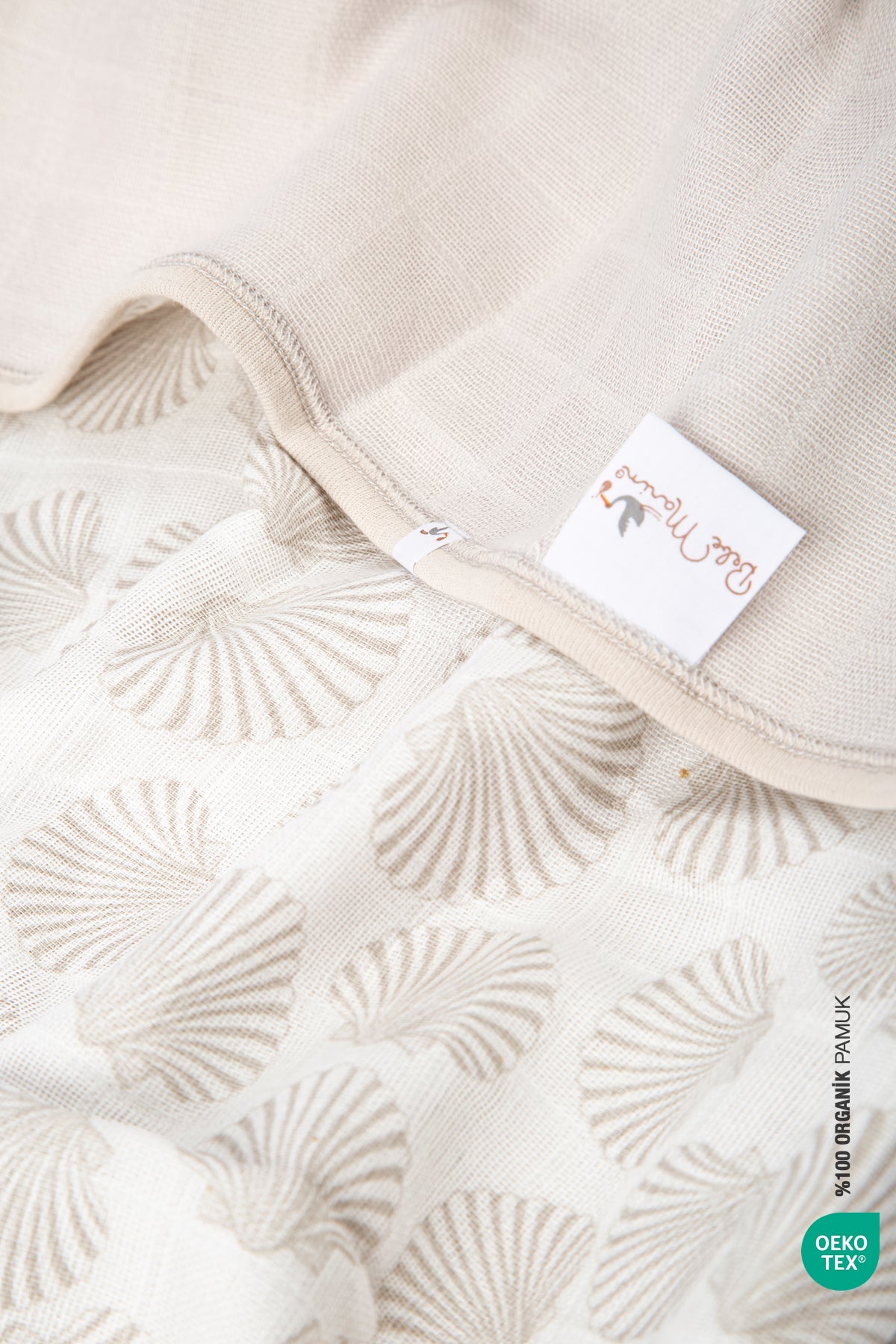 Irya-Bebe Marin Seashell Müslin Battaniye 120x120 Beyaz-Bebek Battaniyesi-7-Milagron.com