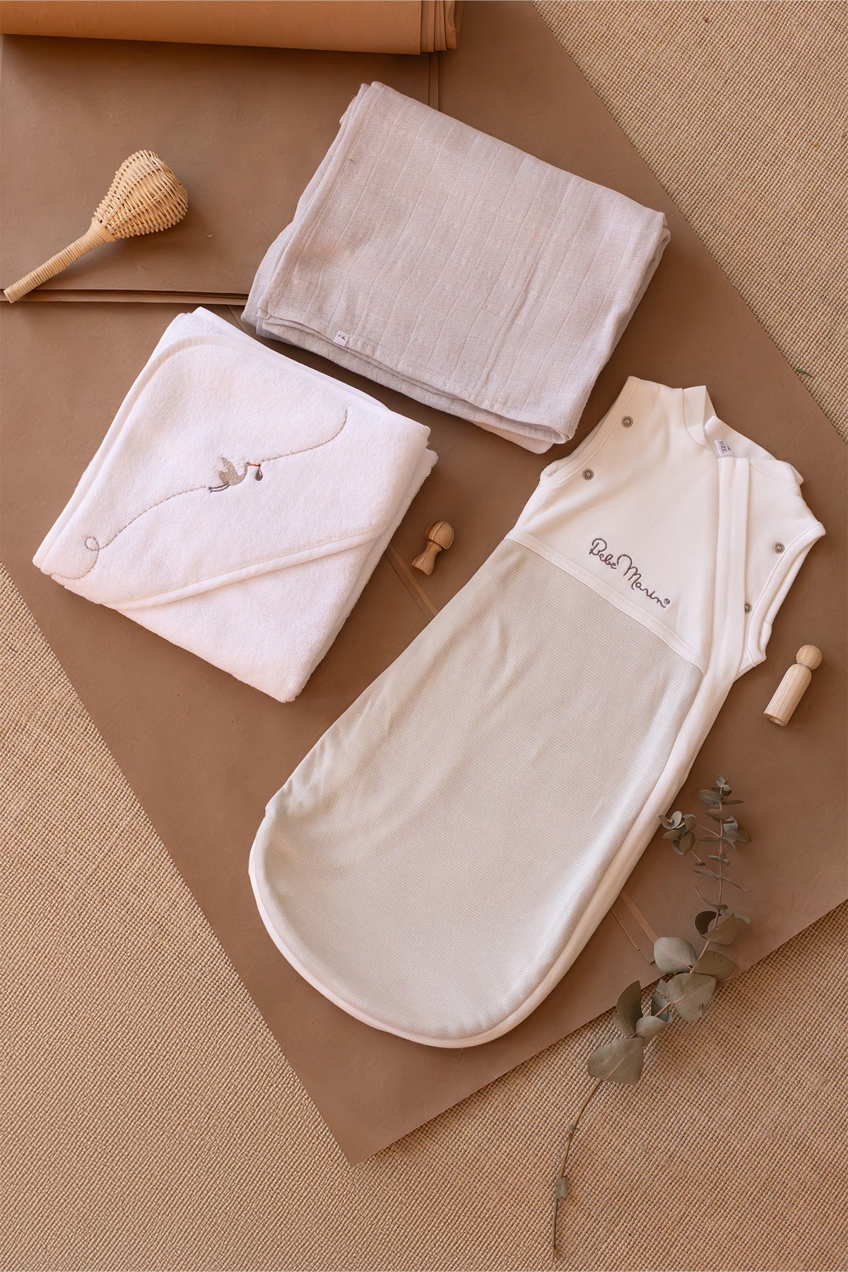 Irya-Bebemarin 3'lü Organik Yenidoğan Hediye Seti Krem | Battaniye, Tulum, Kundak-Kundak-1-Milagron.com