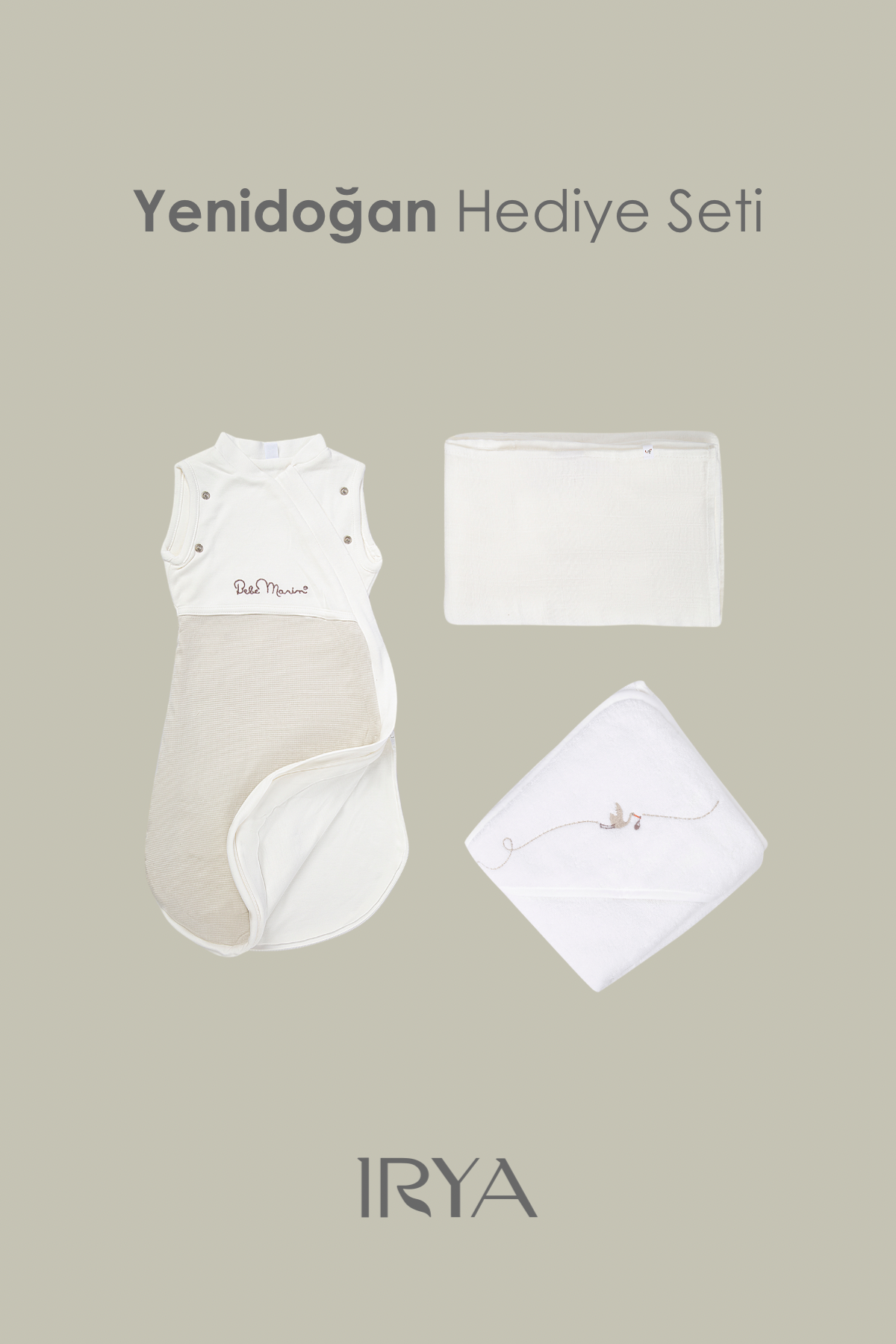 Irya-Bebemarin 3'lü Organik Yenidoğan Hediye Seti Krem | Battaniye, Tulum, Kundak-Kundak-3-Milagron.com