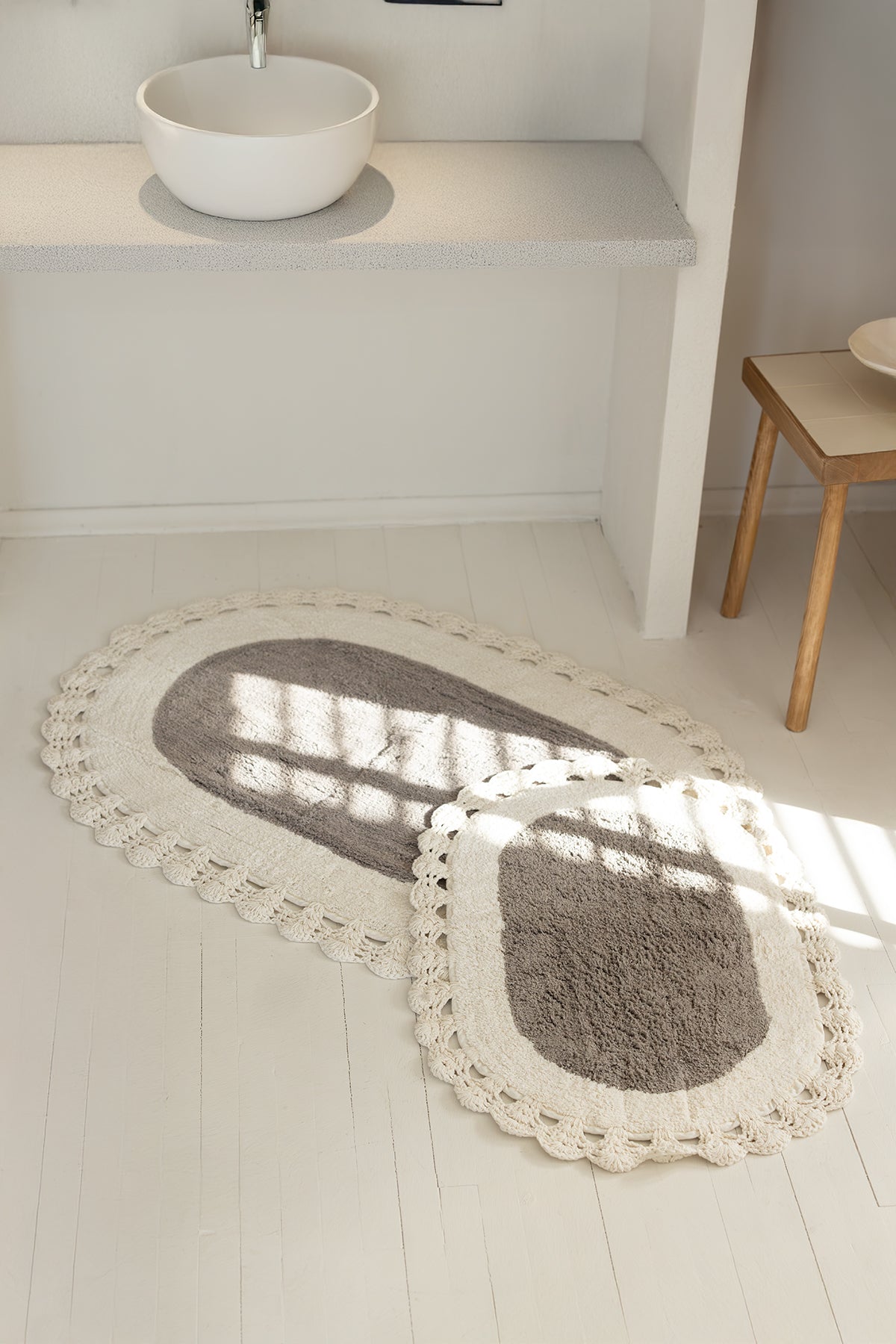 İRYA-Bianca 2’Li Takım Banyo Paspası %100 Pamuk 40X60 + 60X90 Gri-Paspas-1-Milagron.com
