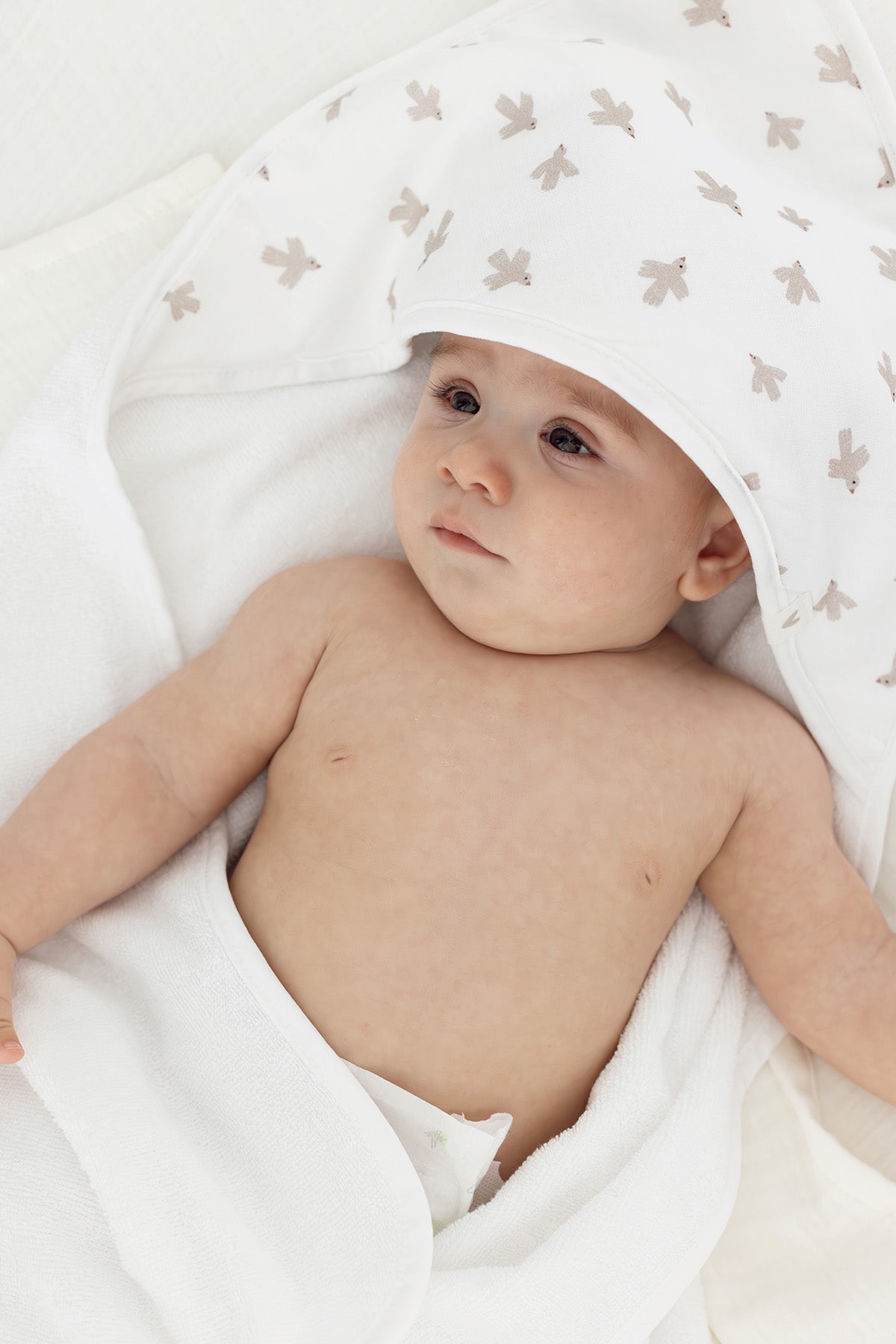 İRYA-Birdie Organik Pamuk Müslin Bebek Kundak Beyaz 75X75-Kundak-3-Milagron.com