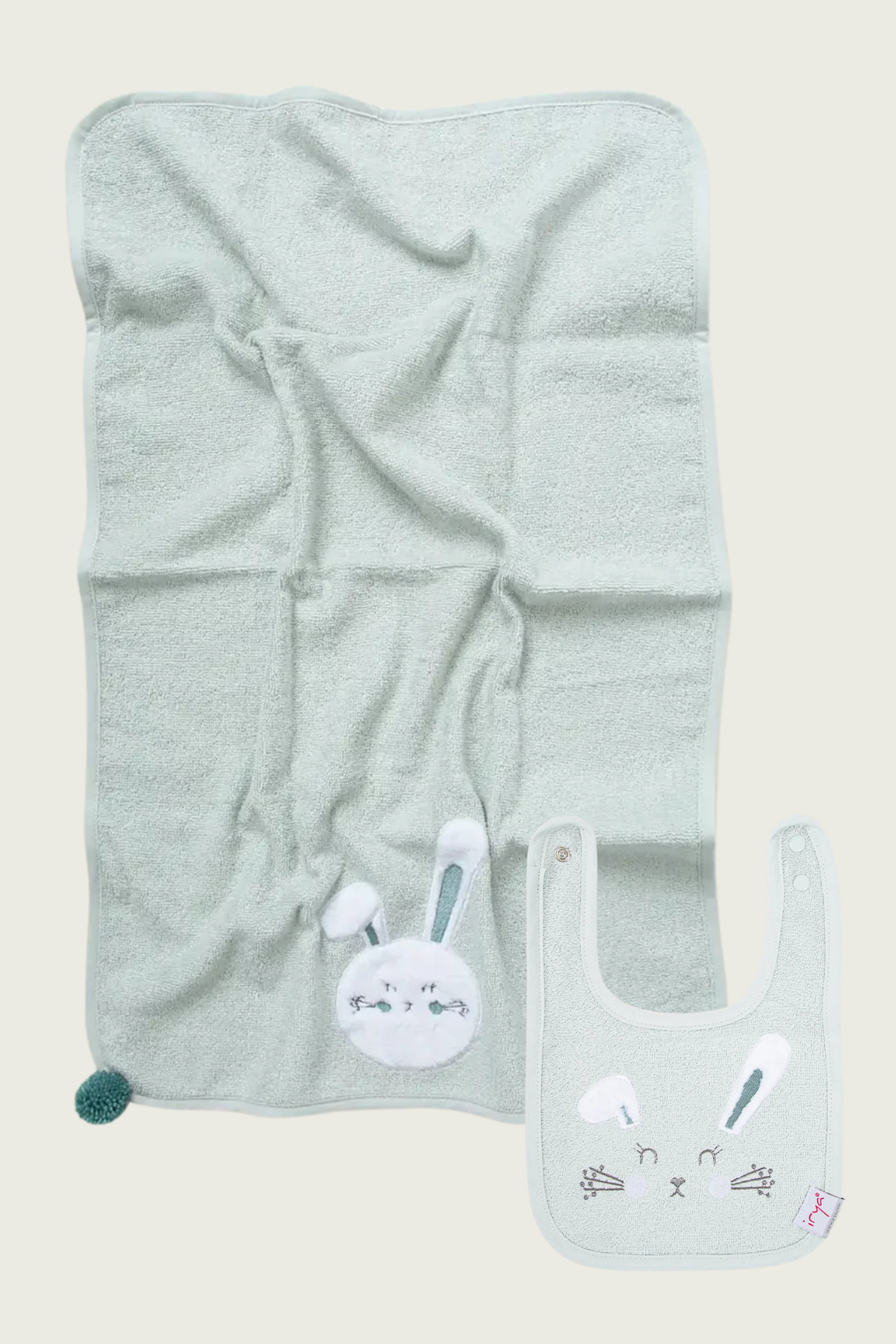 İRYA-Bunny 2'Li Organik Pamuk Yenidoğan Hediye Seti Mint | Havlu, Önlük-1-Milagron.com