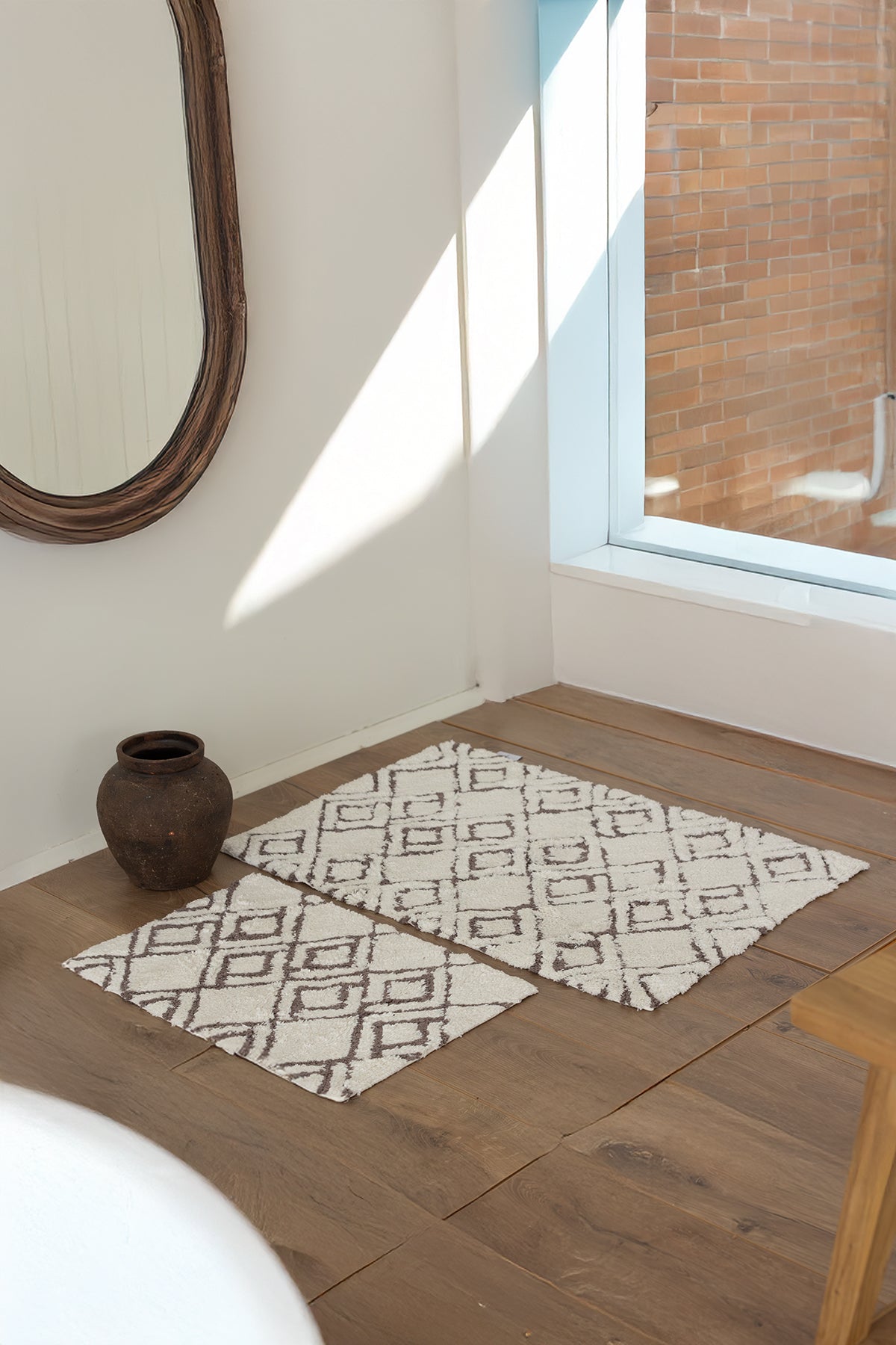 İRYA-Cava 2’Li Takım Banyo Paspası %100 Pamuk 40X60 + 60X90 Kahverengi-Paspas-1-Milagron.com