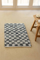 İRYA-Checker Denim Kilim Ekru/İNdigo 60X90-Banyo Paspası-2-Milagron.com