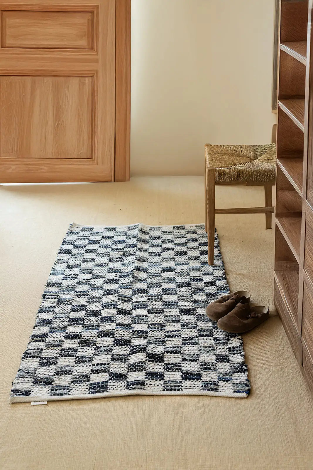 İRYA-Checker Denim Kilim Ekru/İNdigo 80X250-Kilim-1-Milagron.com