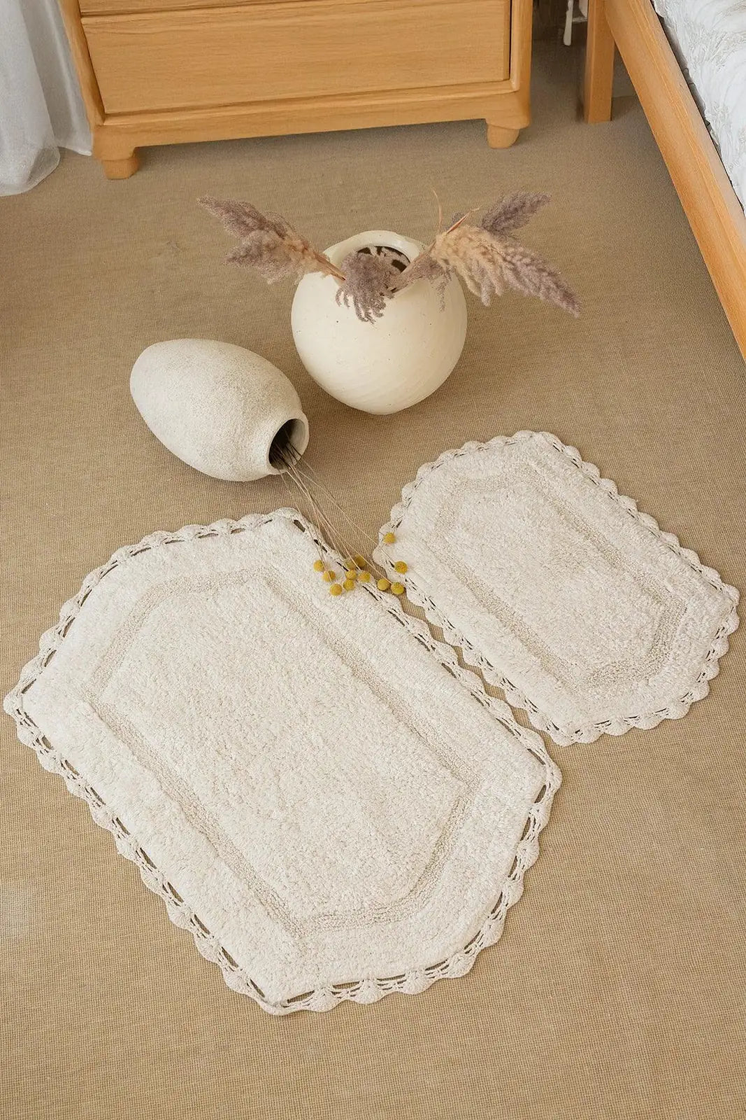 İRYA-Dale 2’Li Takım Banyo Paspası %100 Pamuk 40X60 + 60X90 Ekru-Paspas-1-Milagron.com