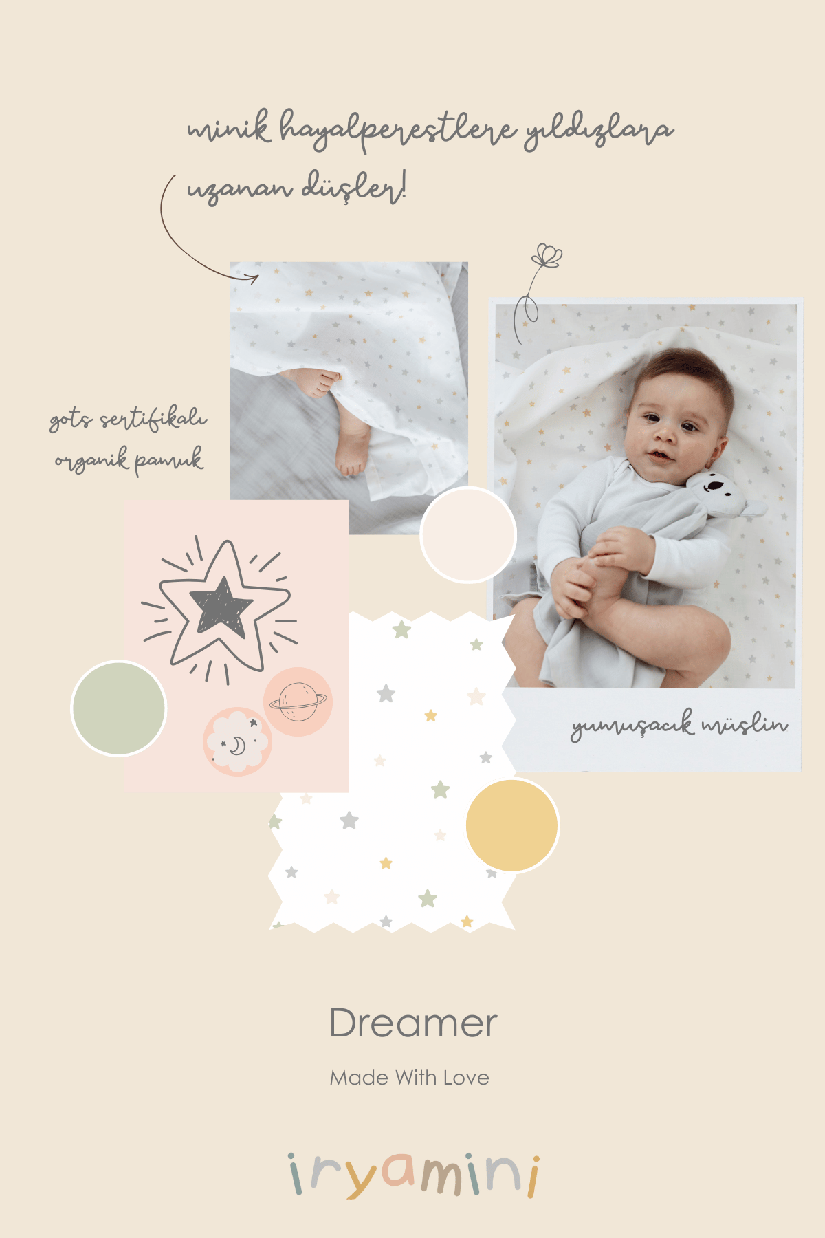 Irya-Dreamer Organik Pamuk 2 Katlı Müslin örtü Beyaz 100x100-Bebek Battaniyesi-6-Milagron.com