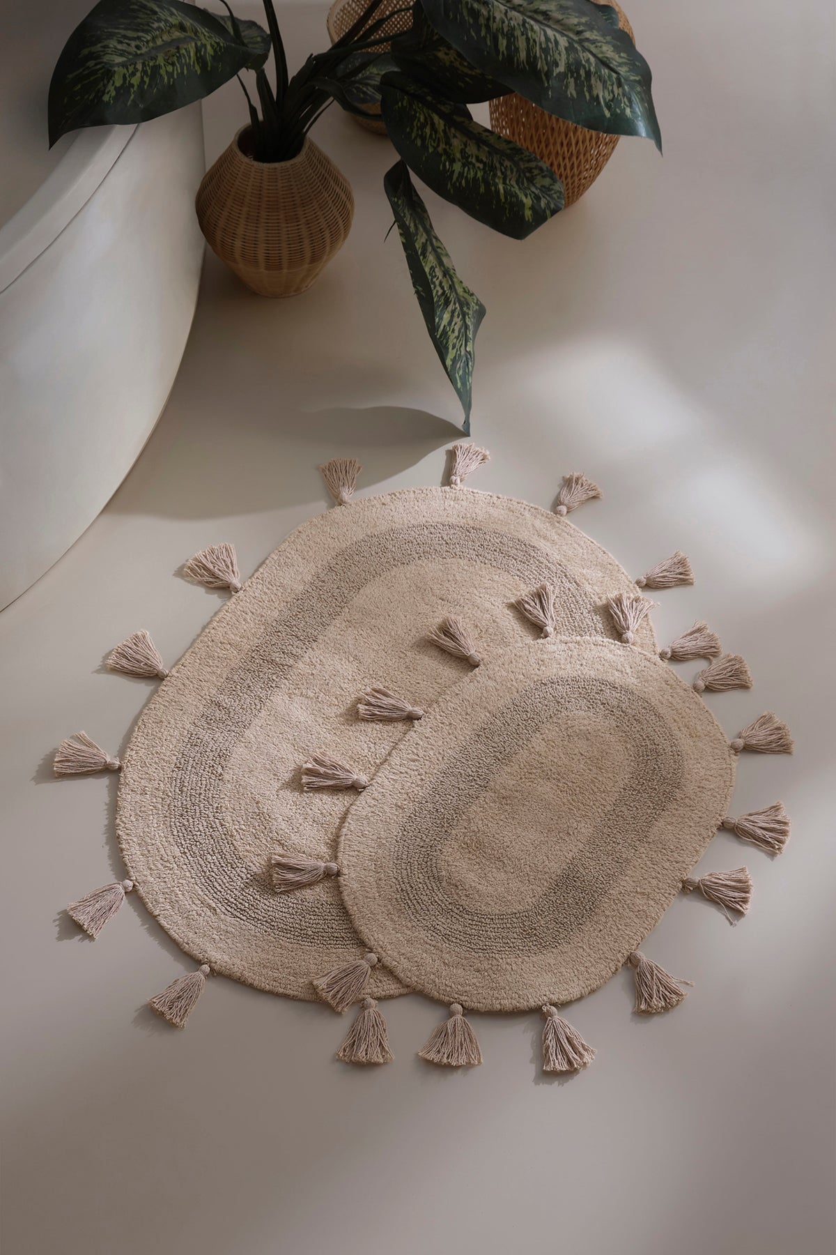 Irya-Hana 2’li Takım Banyo Paspası %100 Pamuk 40x60 + 60x90 Bej-Banyo Paspası-1-Milagron.com