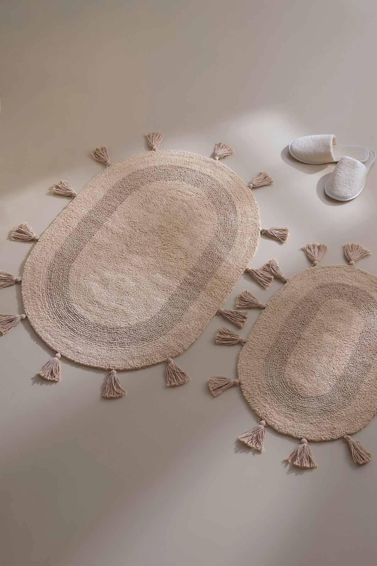 Irya-Hana 2’li Takım Banyo Paspası %100 Pamuk 40x60 + 60x90 Bej-Banyo Paspası-3-Milagron.com