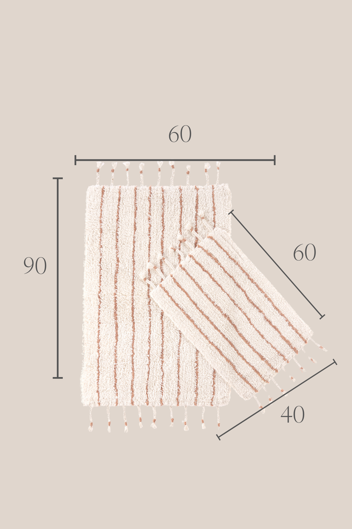 Irya-In Lines 2’li Takım Banyo Paspası %100 Pamuk 40x60 + 60x90 Bej çizgili-Banyo Paspası-3-Milagron.com