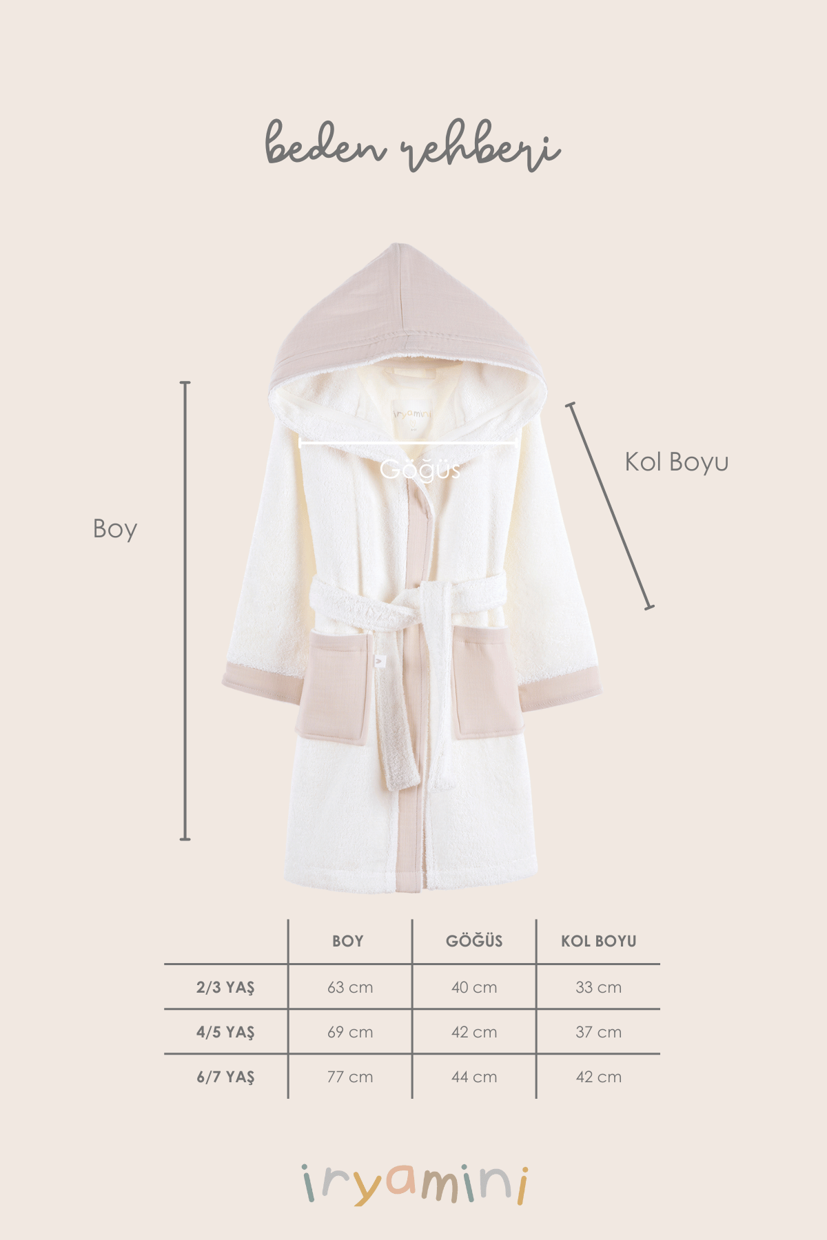 Irya-Joy Of Colors Organik Pamuk Müslin Detaylı çocuk Bornoz Bej-Çocuk Bornozu-3-Milagron.com