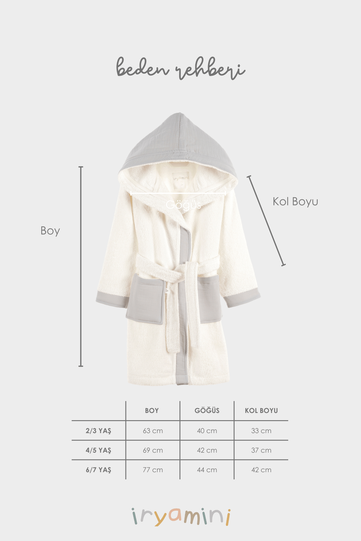 Irya-Joy Of Colors Organik Pamuk Müslin Detaylı çocuk Bornoz Gri-Çocuk Bornozu-4-Milagron.com