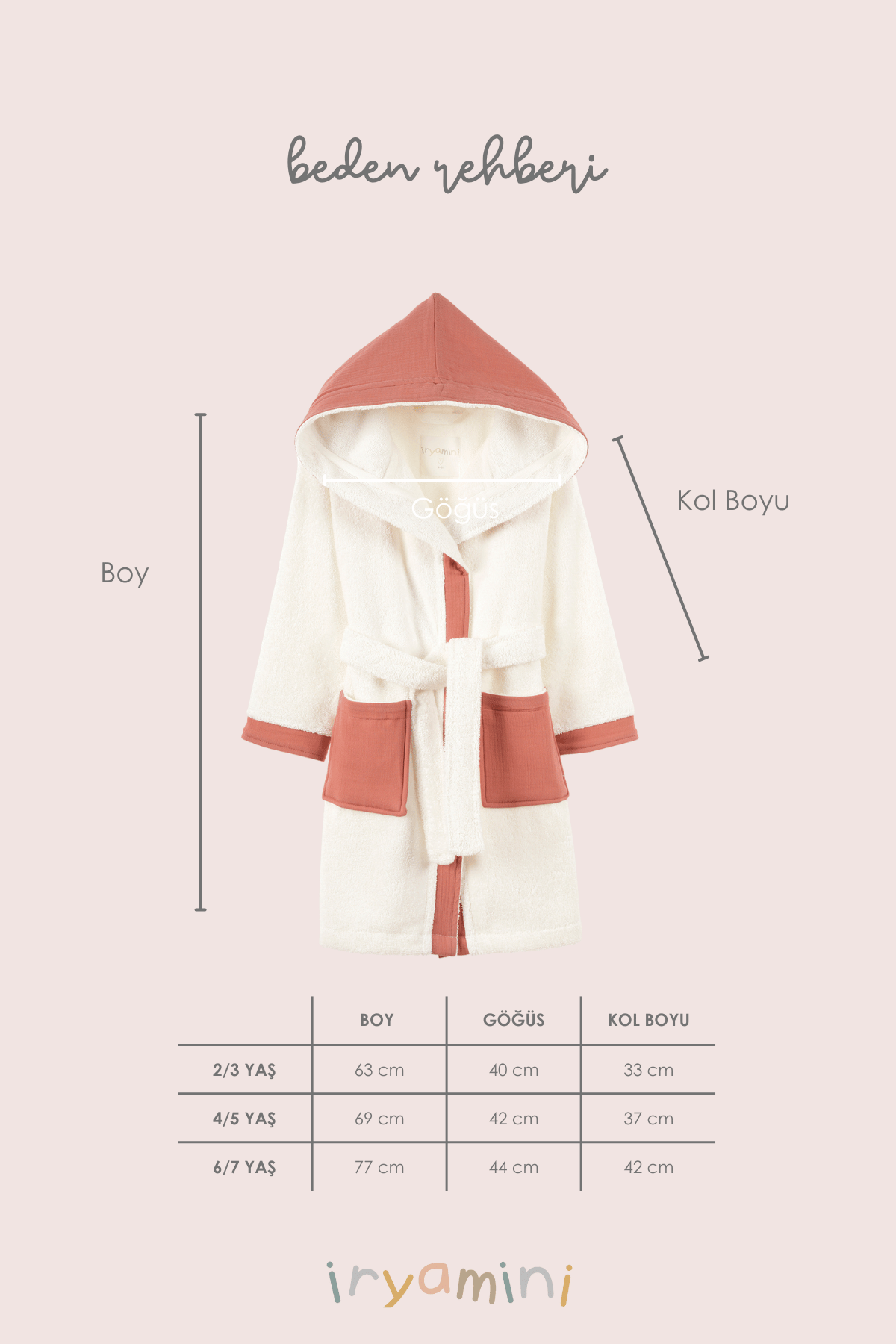 Irya-Joy Of Colors Organik Pamuk Müslin Detaylı çocuk Bornoz Kiremit-Çocuk Bornozu-4-Milagron.com