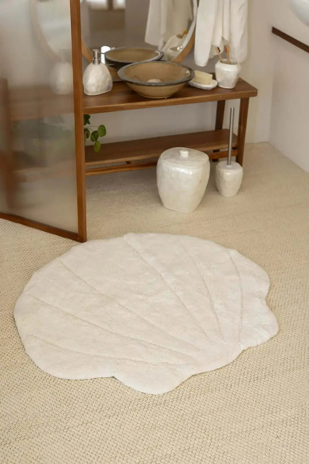 İRYA-Le Perla Tekli Banyo Paspası Bambu 80X90 Ekru-Paspas-1-Milagron.com