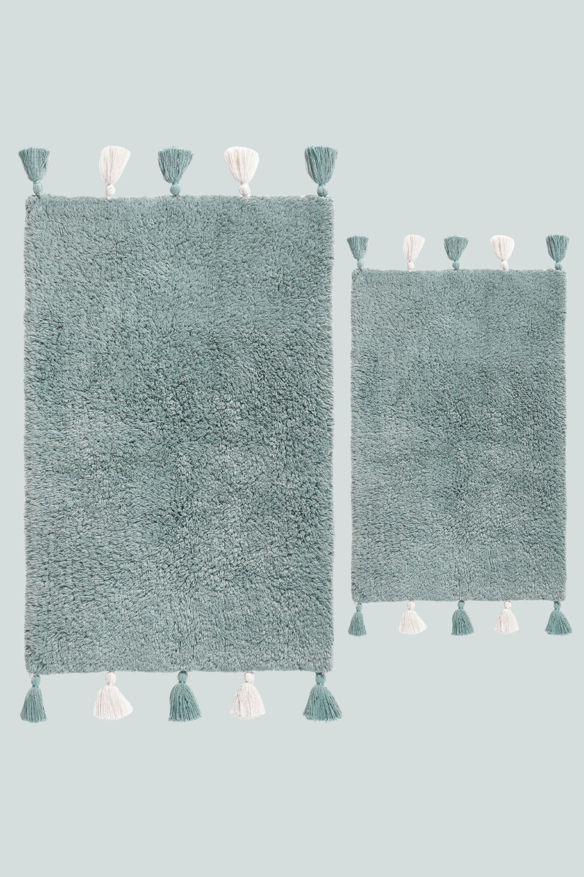 Loli 2'Li Takım %100 Pamuk Banyo Paspası 40X60+60X90 Cm Pudra Mavi