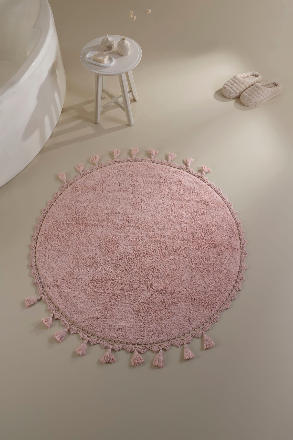 İRYA-Lowell Yuvarlak Banyo Paspası %100 Pamuk 100X100 Pembe-Paspas-3-Milagron.com