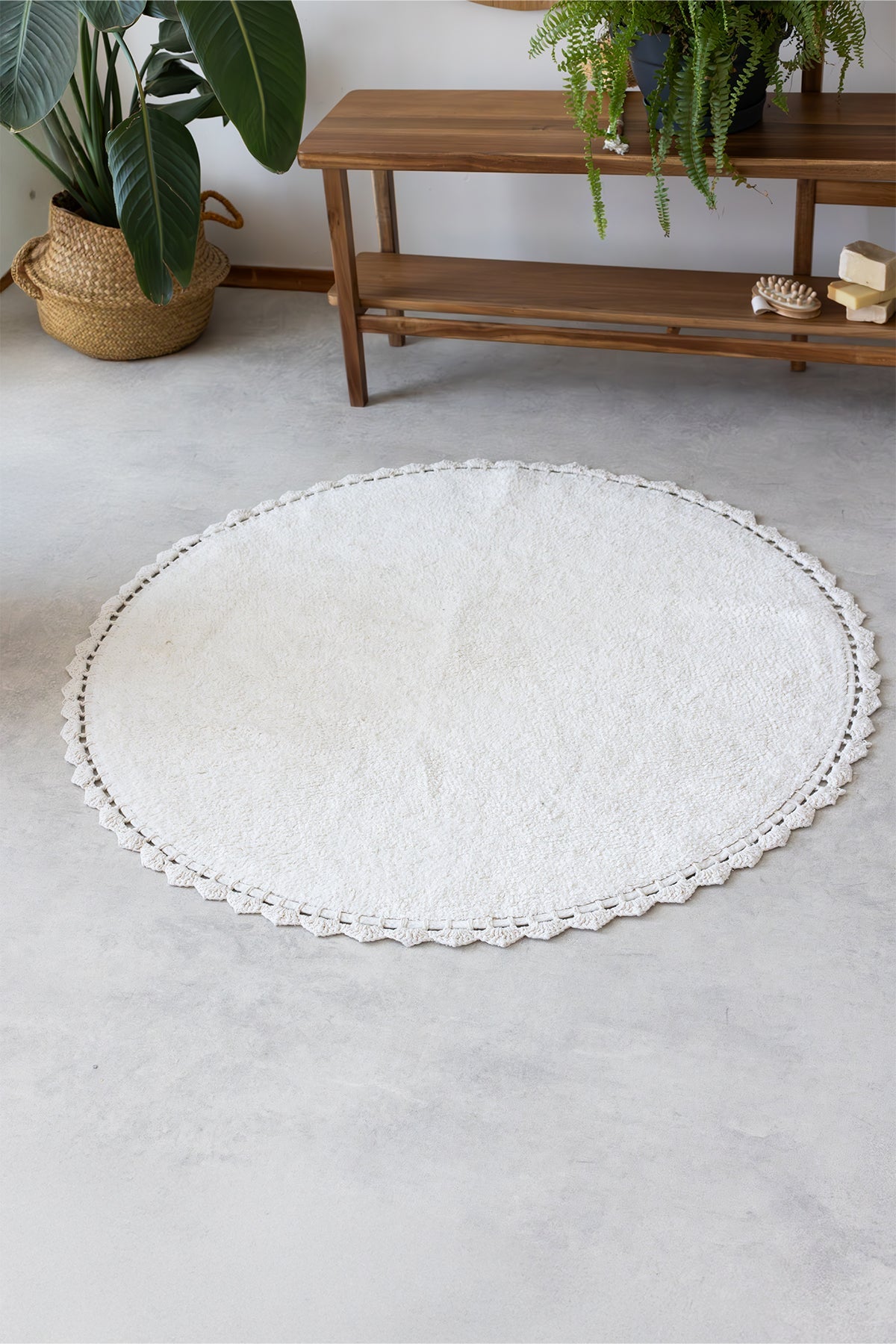 İRYA-Lowie Yuvarlak Banyo Paspası %100 Pamuk 100X100 Ekru-Paspas-1-Milagron.com