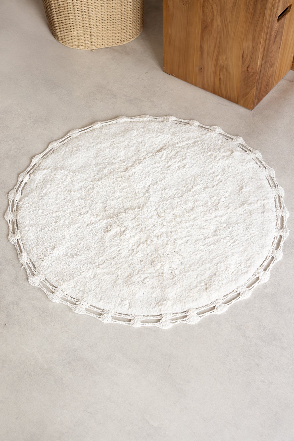 İRYA-Luna Yuvarlak Banyo Paspası %100 Pamuk 90X90 Ekru-Paspas-2-Milagron.com