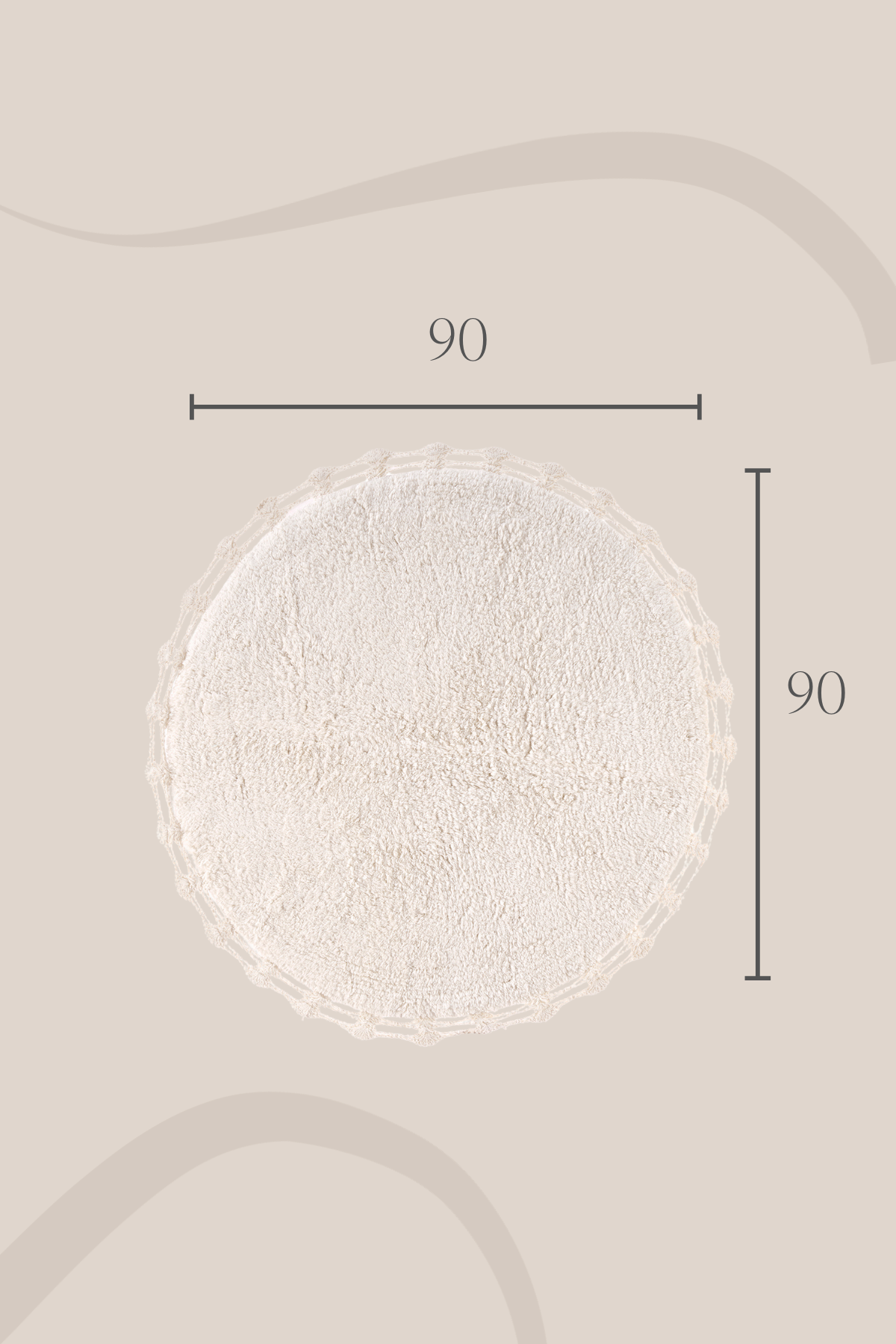 İRYA-Luna Yuvarlak Banyo Paspası %100 Pamuk 90X90 Ekru-Paspas-3-Milagron.com