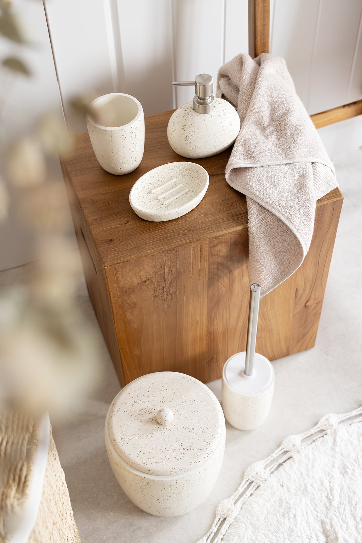 İRYA-Luna Yuvarlak Banyo Paspası %100 Pamuk 90X90 Ekru-Paspas-5-Milagron.com