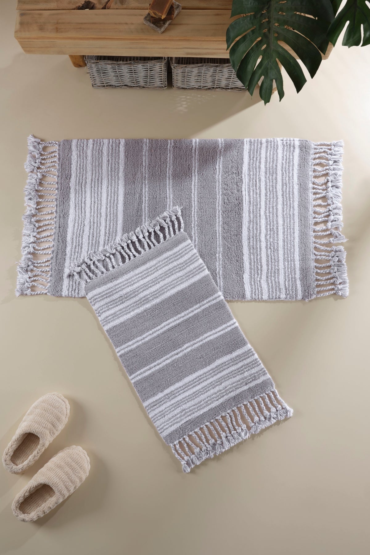 İRYA-Martil 2’Li Takım Banyo Paspası %100 Pamuk 40X60 + 60X90 Gri-Paspas-1-Milagron.com