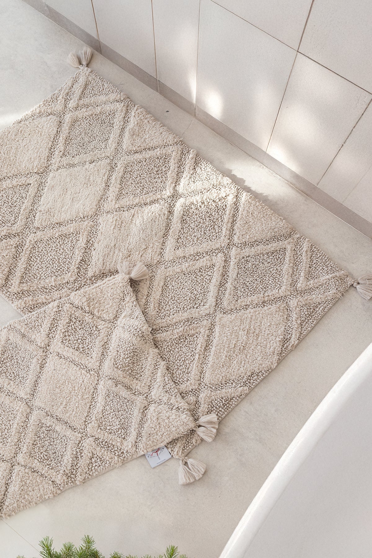 İRYA-Maxi 2’Li Takım Banyo Paspası %100 Pamuk 40X60 + 60X90 Bej-Banyo Paspası-1-Milagron.com
