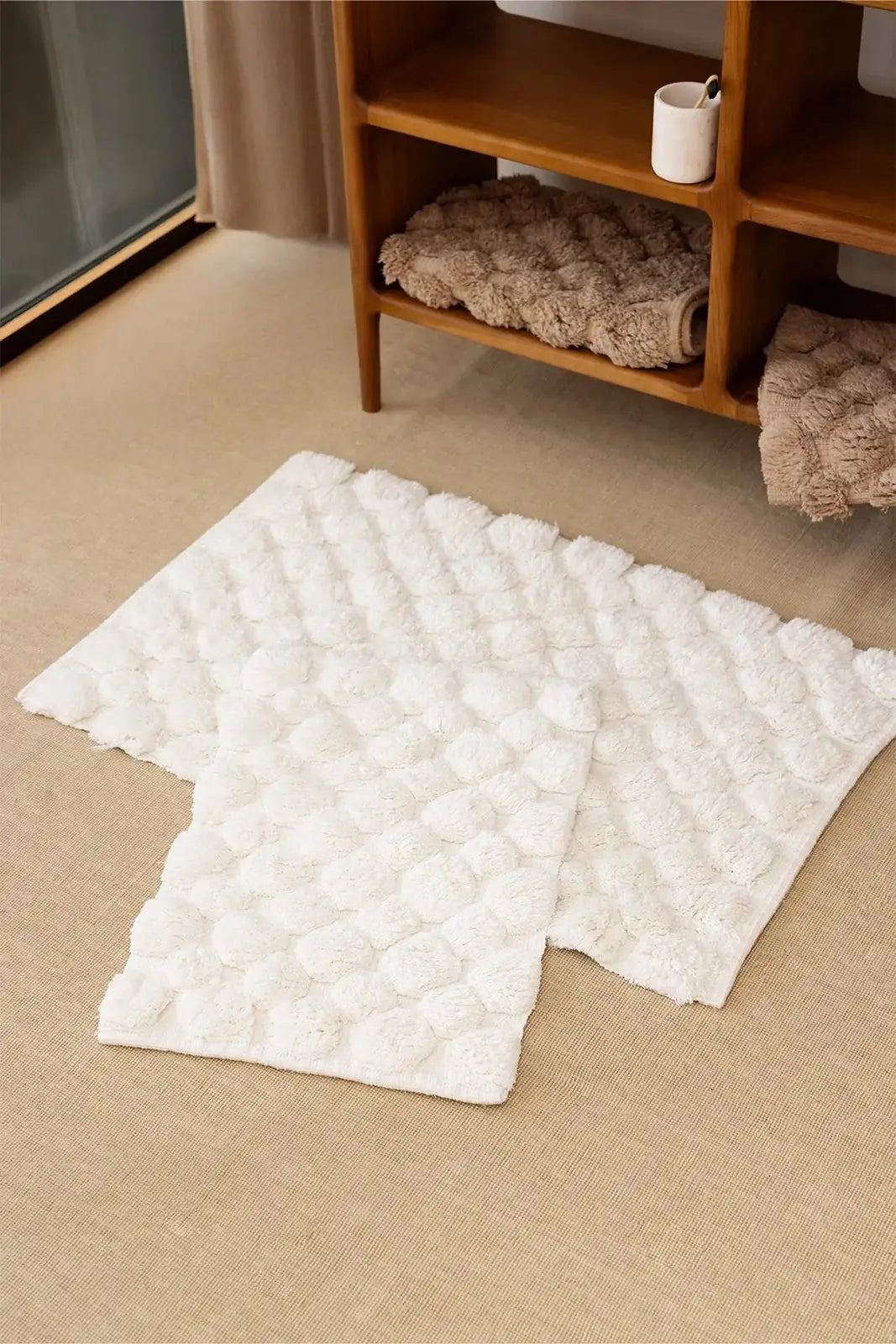 İRYA-Mellow 2’Li Takım Banyo Paspası %100 Pamuk 40X60 + 60X90 Ekru-Paspas-1-Milagron.com