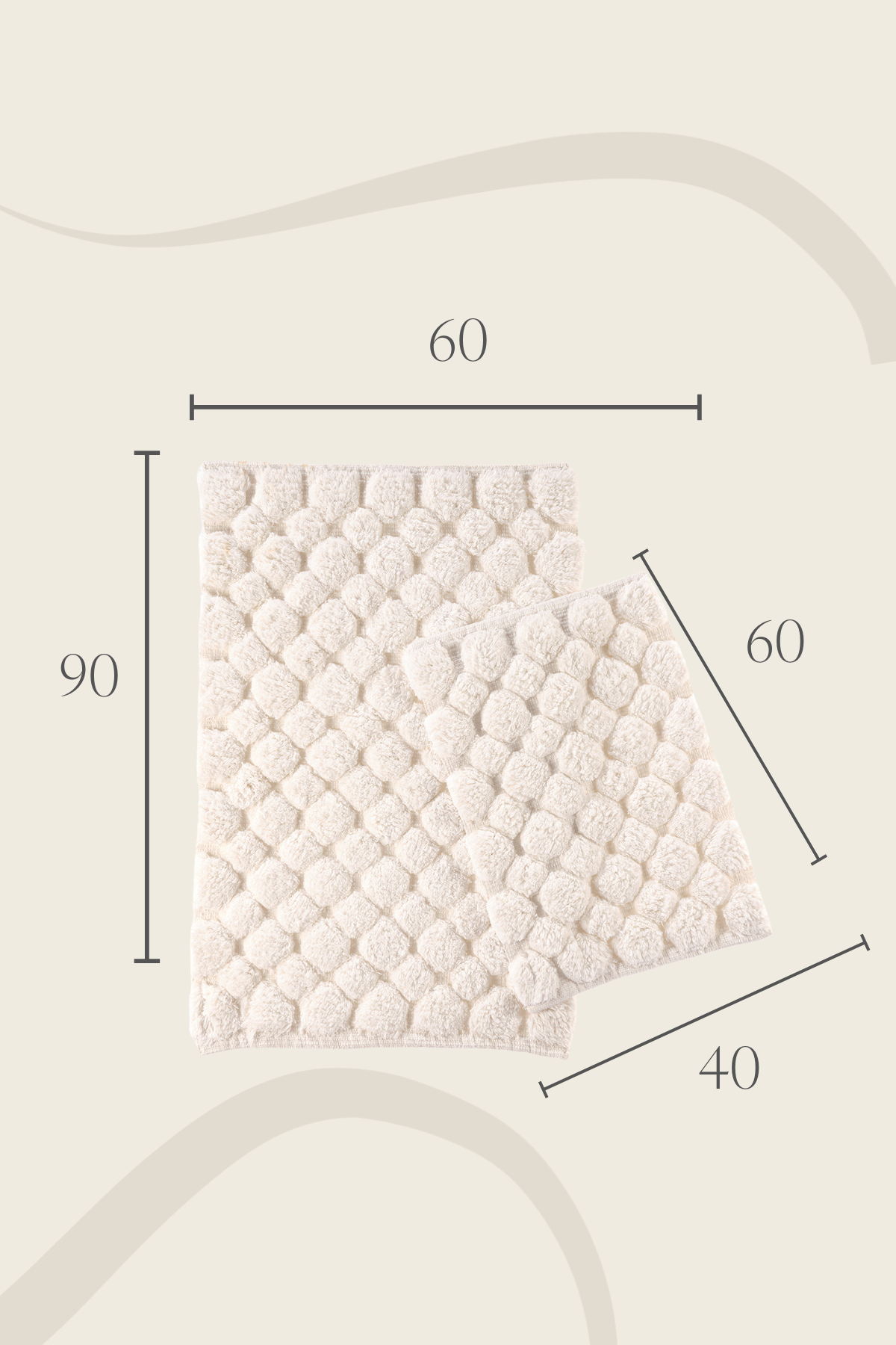 İRYA-Mellow 2’Li Takım Banyo Paspası %100 Pamuk 40X60 + 60X90 Ekru-Paspas-2-Milagron.com