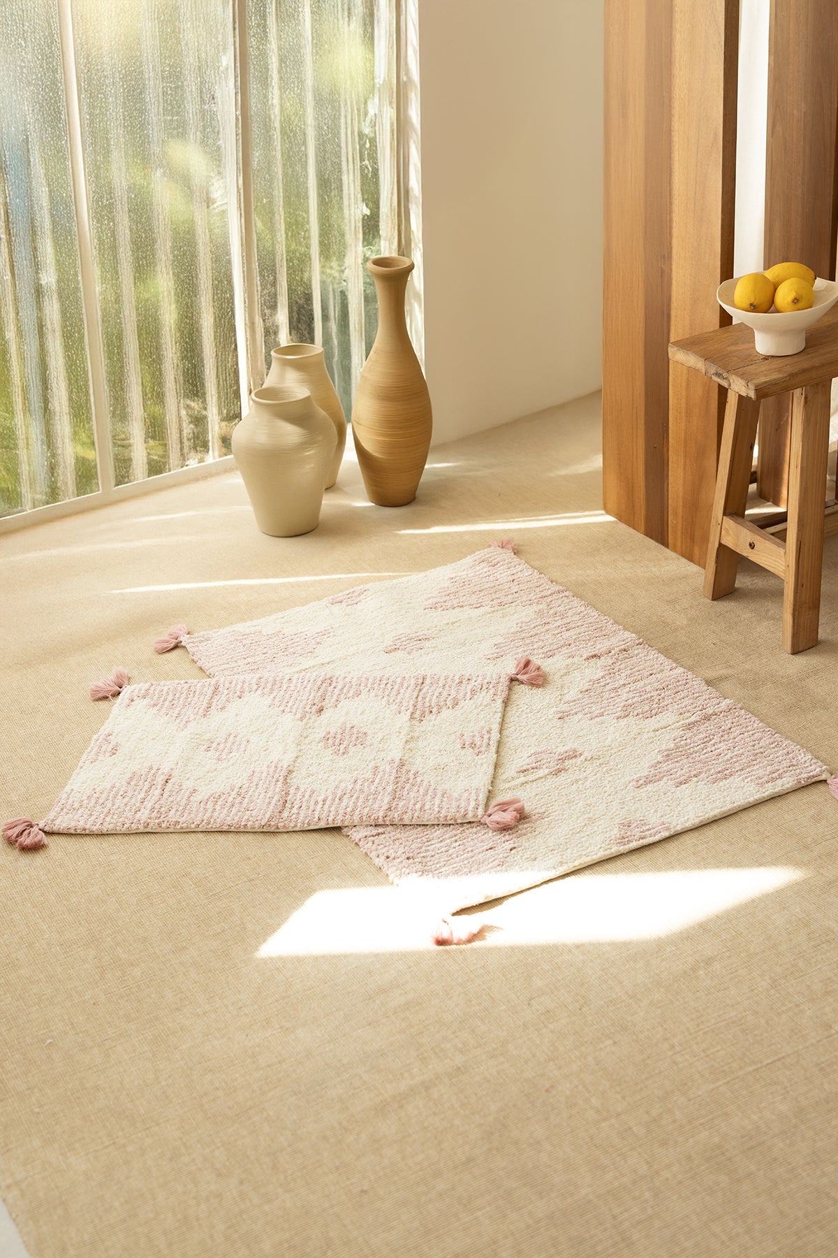 İRYA-Mistic 2’Li Takım Banyo Paspası %100 Pamuk 40X60 + 60X90 Pembe-Banyo Paspası-2-Milagron.com