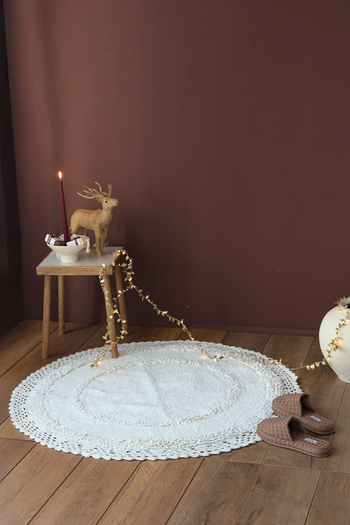 İRYA-Moon Yuvarlak Banyo Paspası %100 Pamuk 115X115 Ekru-Paspas-2-Milagron.com