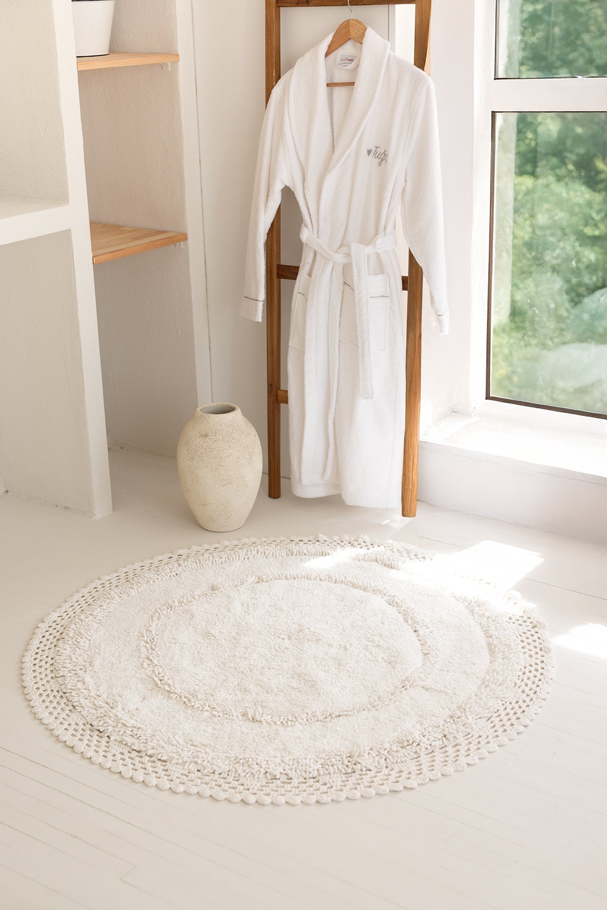 İRYA-Moon Yuvarlak Banyo Paspası %100 Pamuk 115X115 Ekru-Paspas-9-Milagron.com