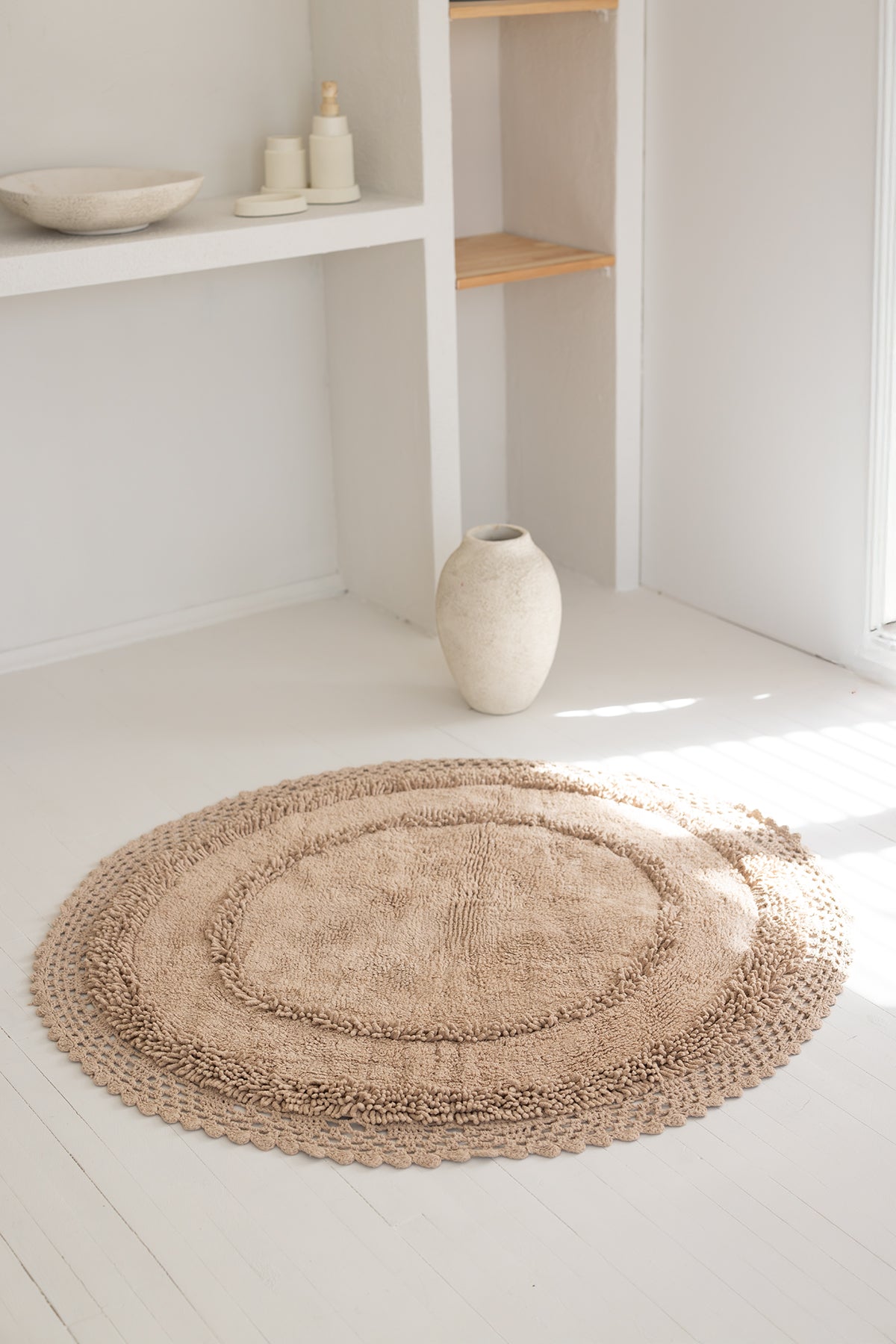 İRYA-Moon Yuvarlak Banyo Paspası %100 Pamuk 120X120 Mocha-Paspas-1-Milagron.com