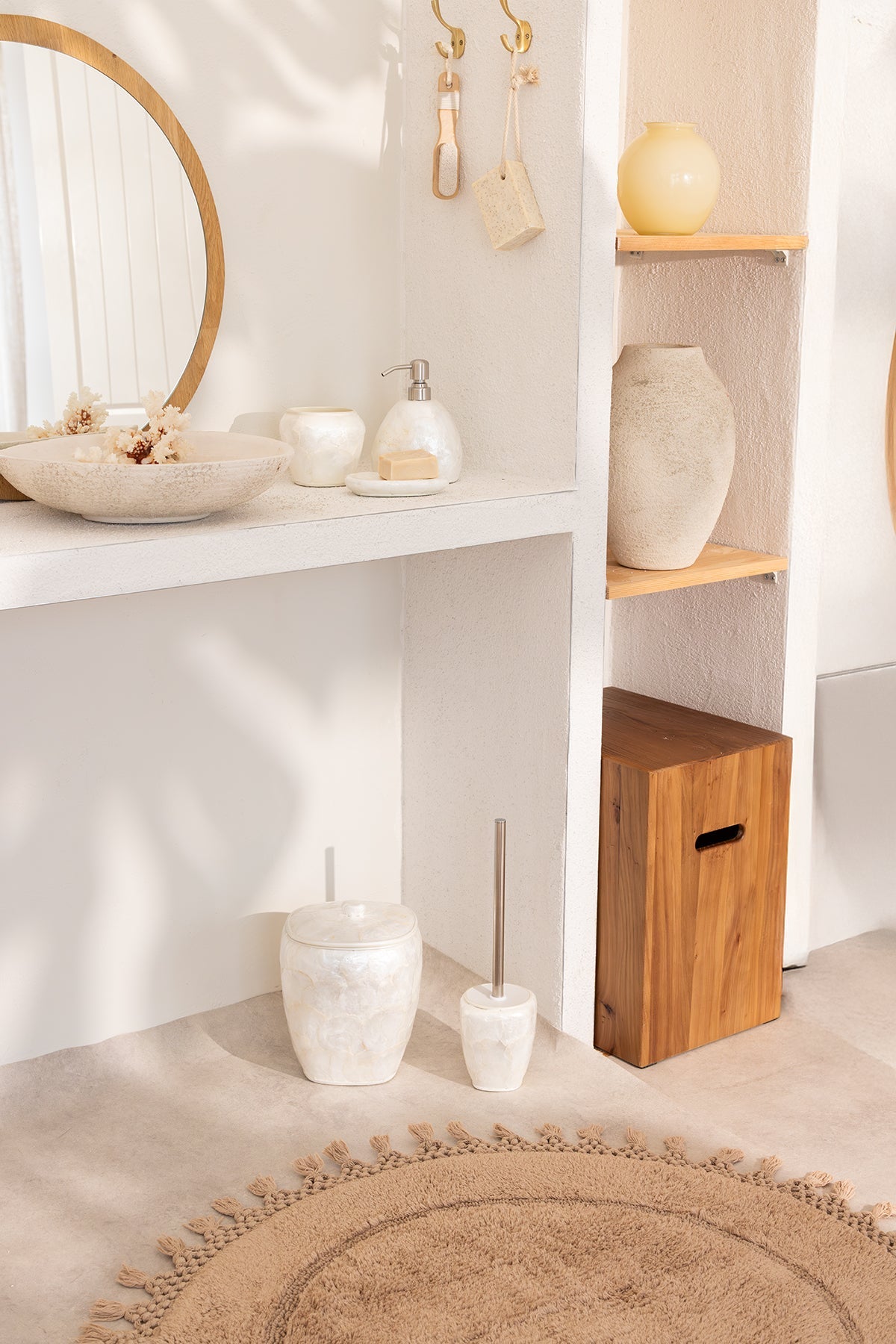 İRYA-Nora Yuvarlak Banyo Paspası %100 Pamuk 90X90 Bej-Paspas-2-Milagron.com