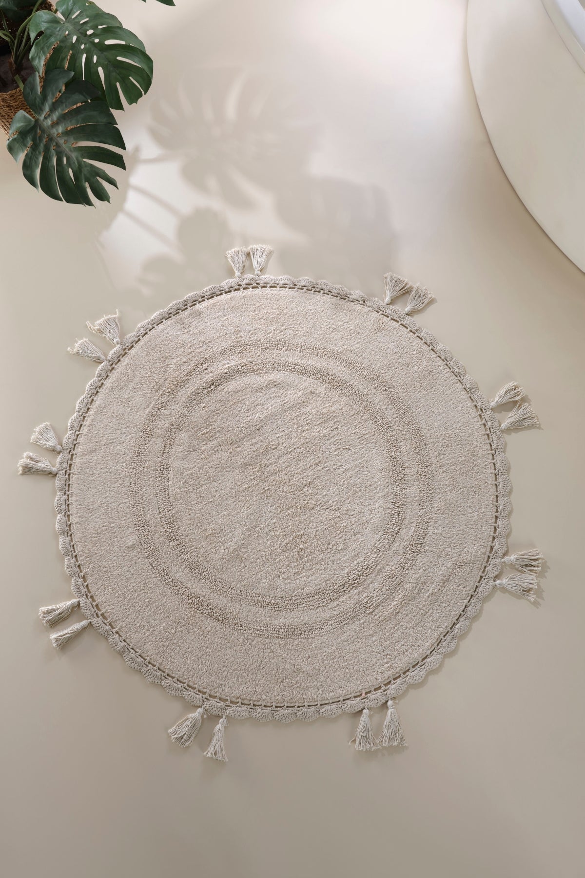İRYA-Olivid Yuvarlak Banyo Paspası %100 Pamuk 100X100 Bej-Paspas-1-Milagron.com