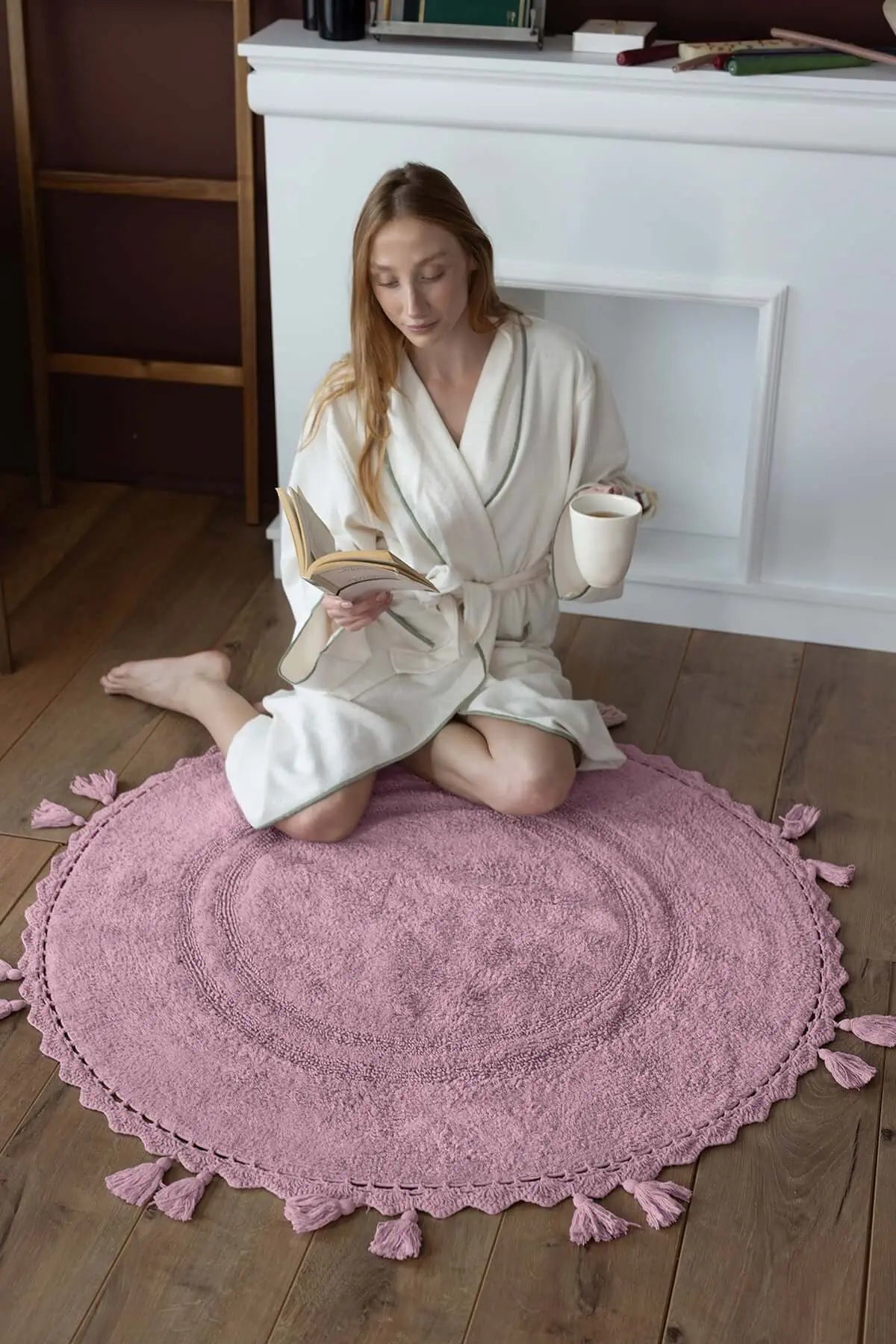 İRYA-Olivid Yuvarlak Banyo Paspası %100 Pamuk 100X100 Pembe-Paspas-1-Milagron.com