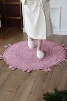 İRYA-Olivid Yuvarlak Banyo Paspası %100 Pamuk 100X100 Pembe-Paspas-2-Milagron.com