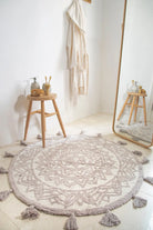 İRYA-Pina Yuvarlak Banyo Paspası %100 Pamuk 100X100 Gri-Paspas-1-Milagron.com