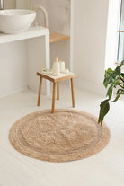 İRYA-Puffed Yuvarlak Banyo Paspası %100 Pamuk 100X100 Bej-Paspas-1-Milagron.com