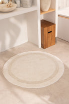 İRYA-Puffed Yuvarlak Banyo Paspası %100 Pamuk 100X100 Ekru-Banyo Paspası-2-Milagron.com