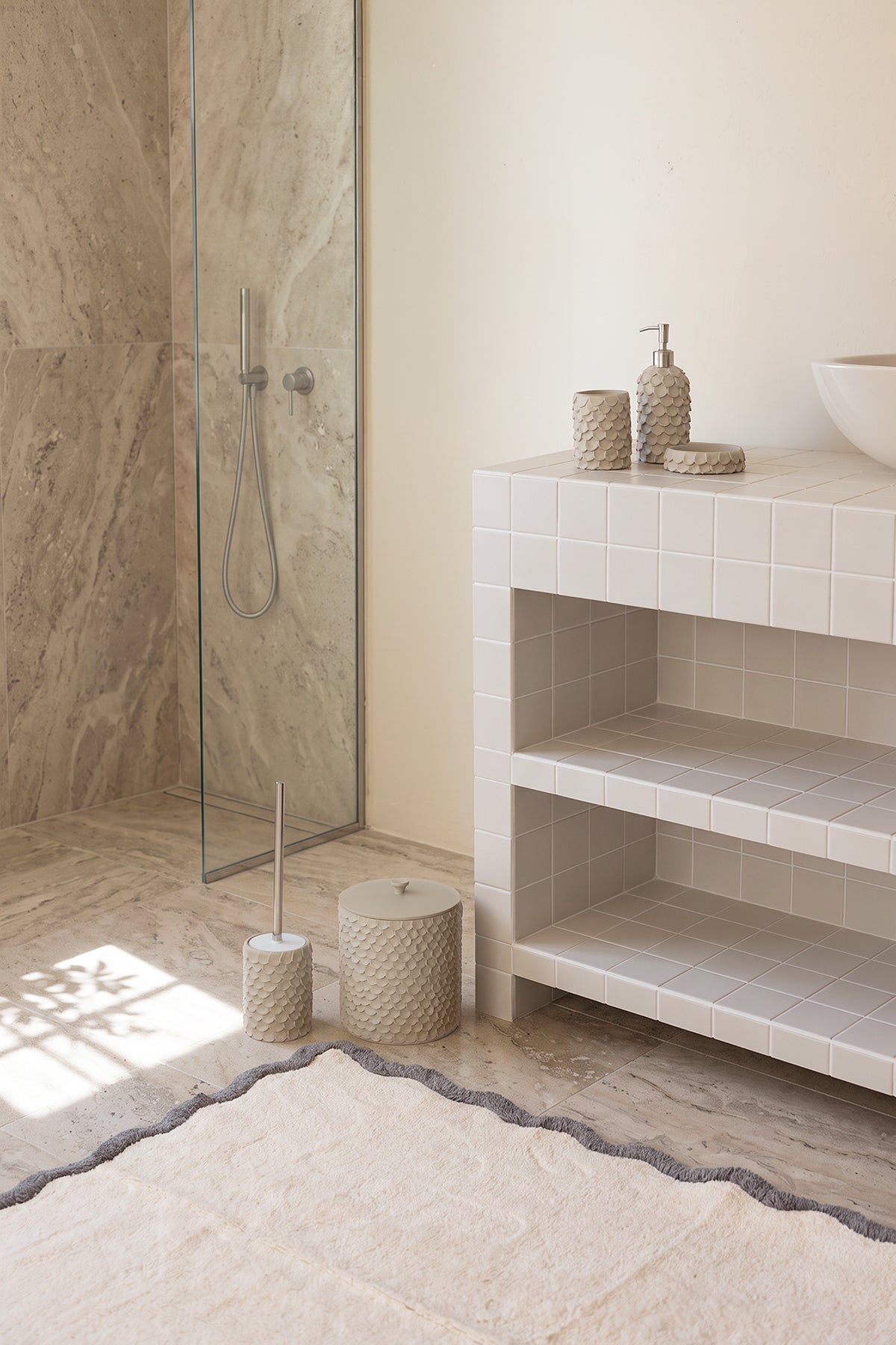 Scallop Tekli Bambu Banyo Paspası 100X150 Cm Gri
