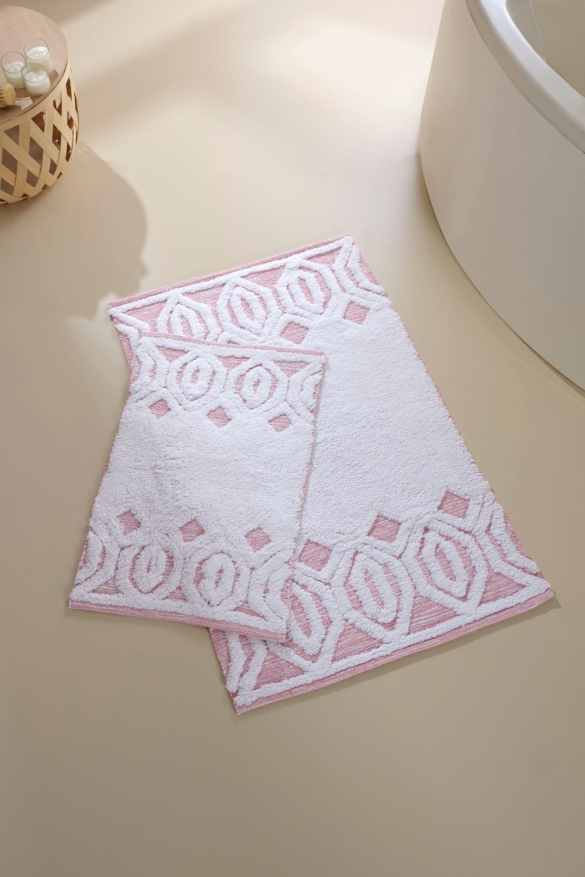 İRYA-Sherry 2’Li Takım Banyo Paspası %100 Pamuk 40X60 + 60X90 Pembe-Paspas-1-Milagron.com