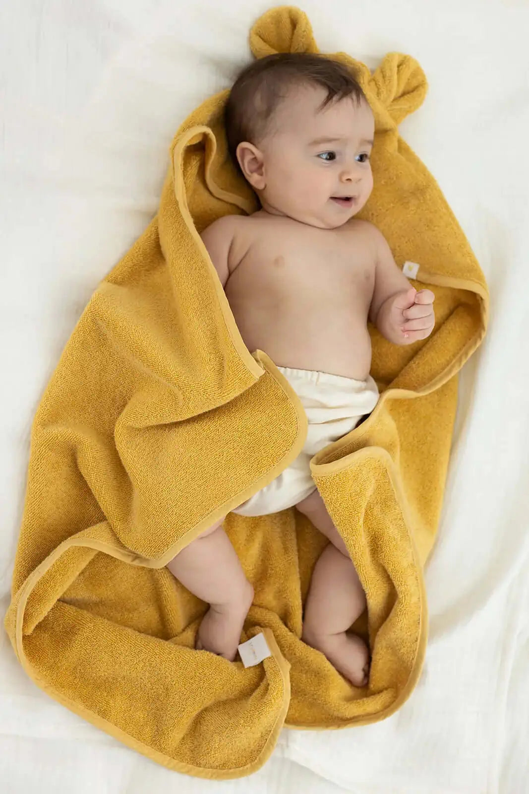 İRYA-Tiny Bear Organik Pamuk Bebek Kundak Hardal 75X75-Kundak-1-Milagron.com
