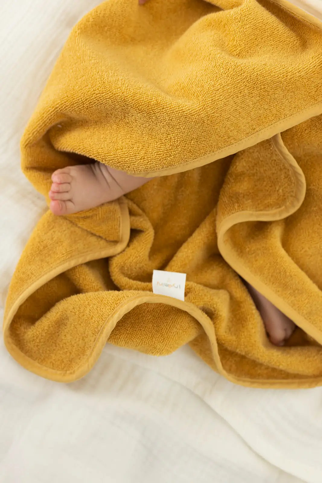 İRYA-Tiny Bear Organik Pamuk Bebek Kundak Hardal 75X75-Kundak-2-Milagron.com