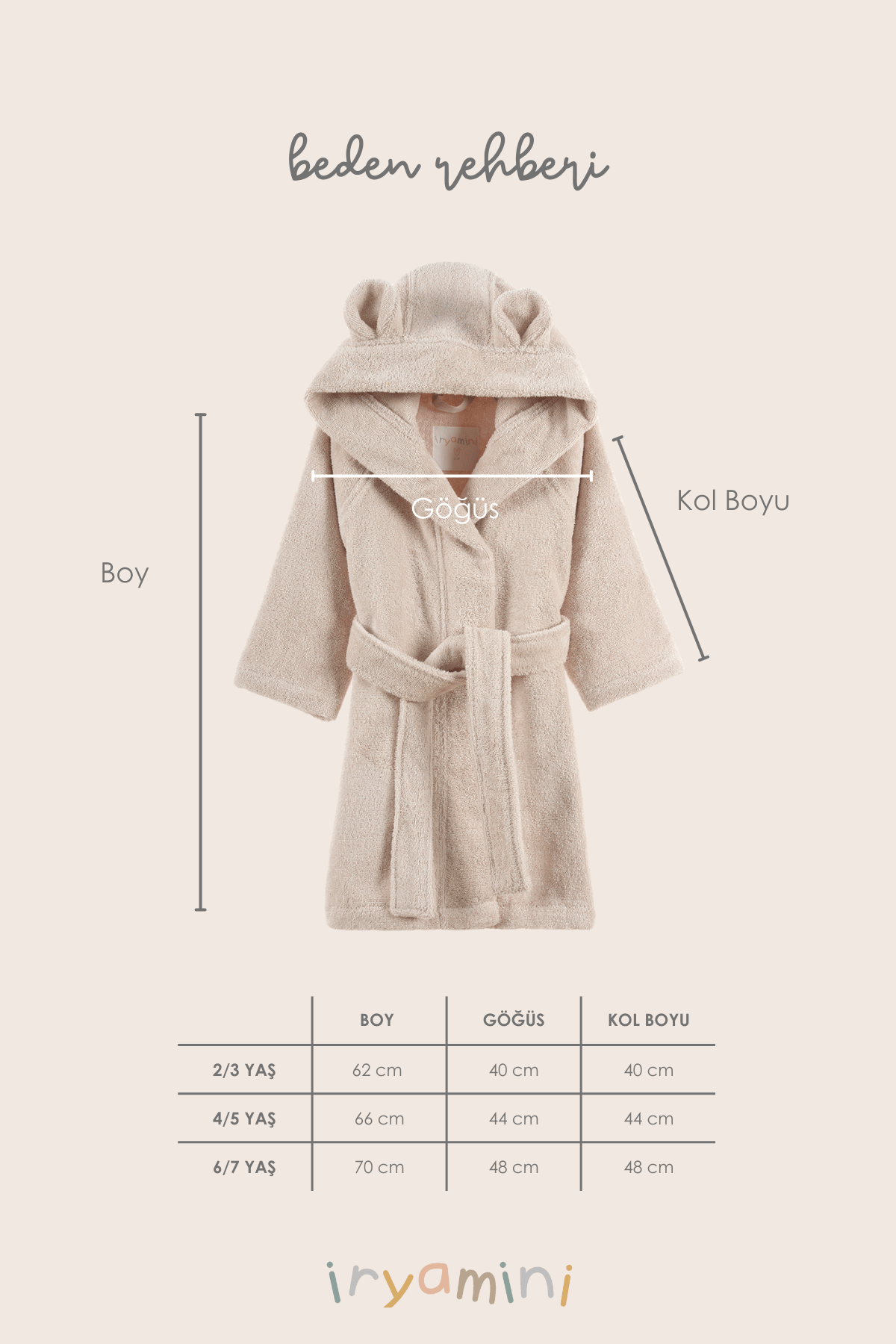 İRYA-Tiny Bear Organik Pamuk Çocuk Bornoz Bej-Bornoz-7-Milagron.com