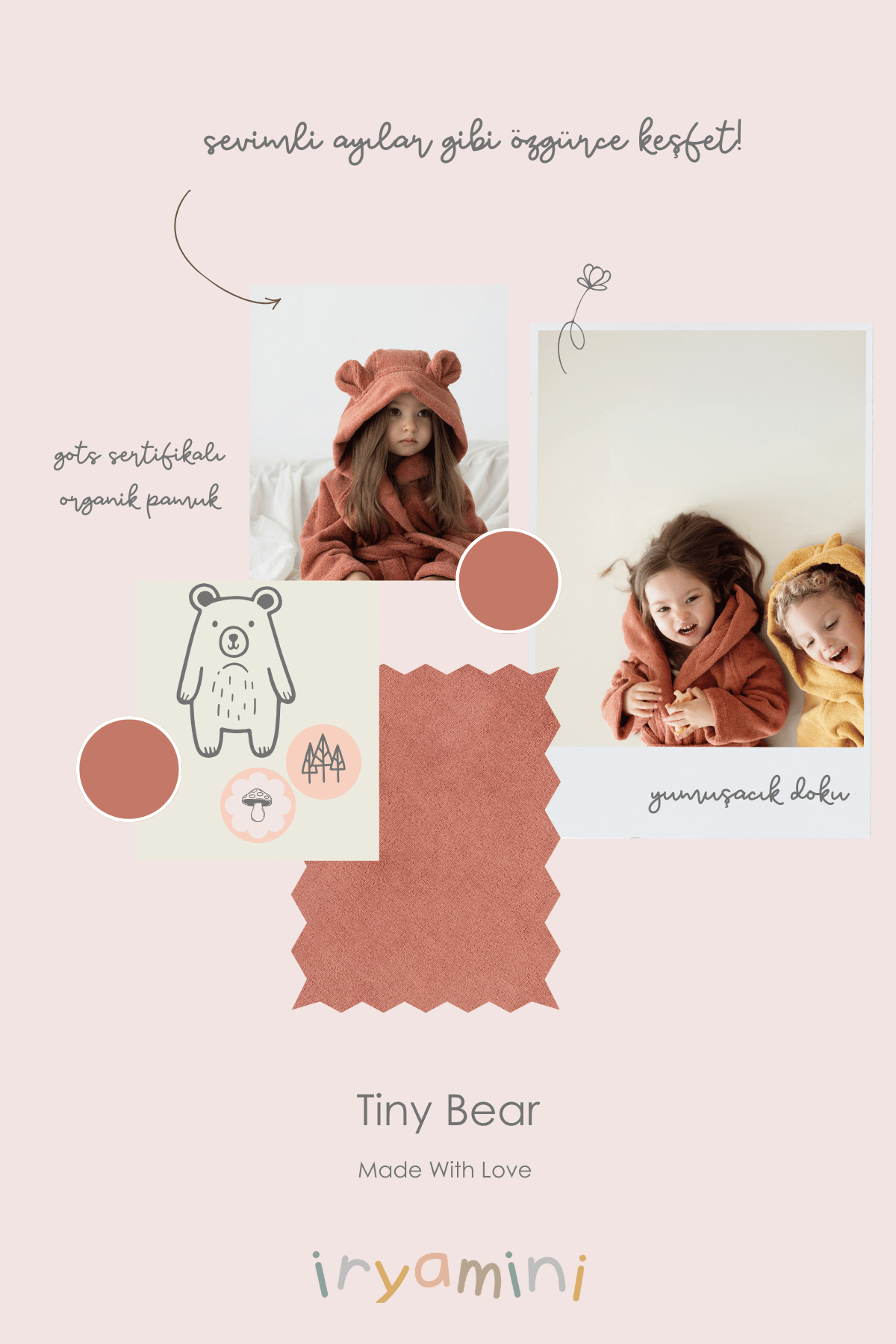 İRYA-Tiny Bear Organik Pamuk Çocuk Bornoz Kiremit-Bornoz-6-Milagron.com