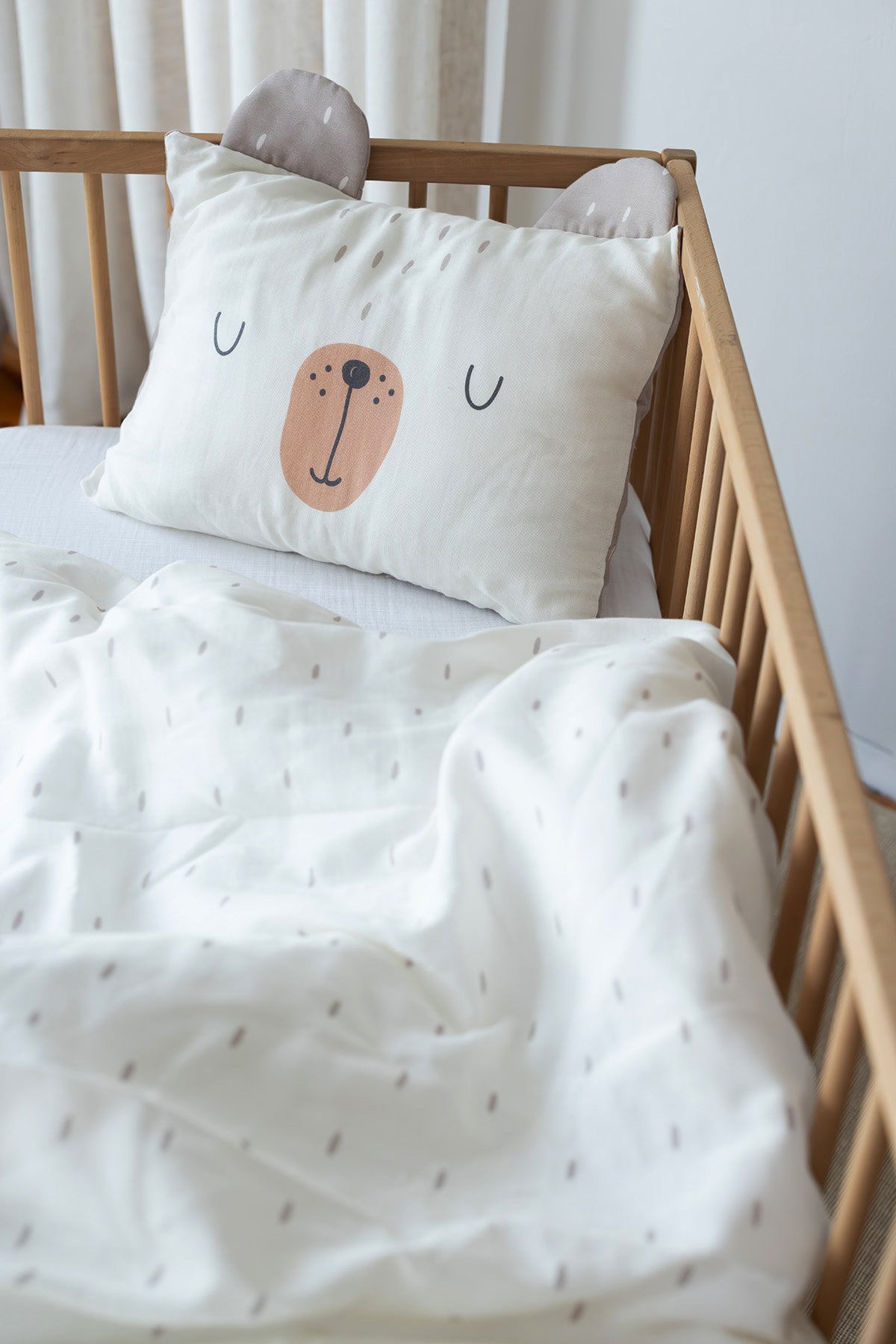 İRYA-Tiny Bear Organik Pamuk Müslin Çocuk Nevresim Takımı Ekru-Nevresim Takımı-1-Milagron.com