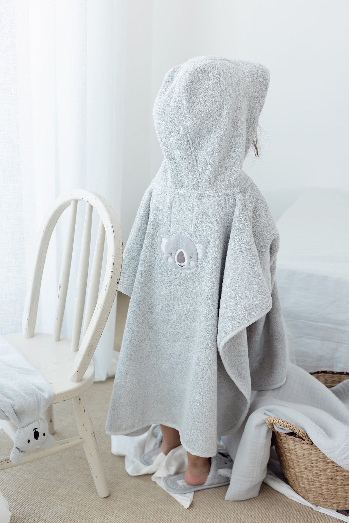 İRYA-Tiny Koala Organik Pamuk Nakışlı Çocuk Panço Gri-Panço-1-Milagron.com